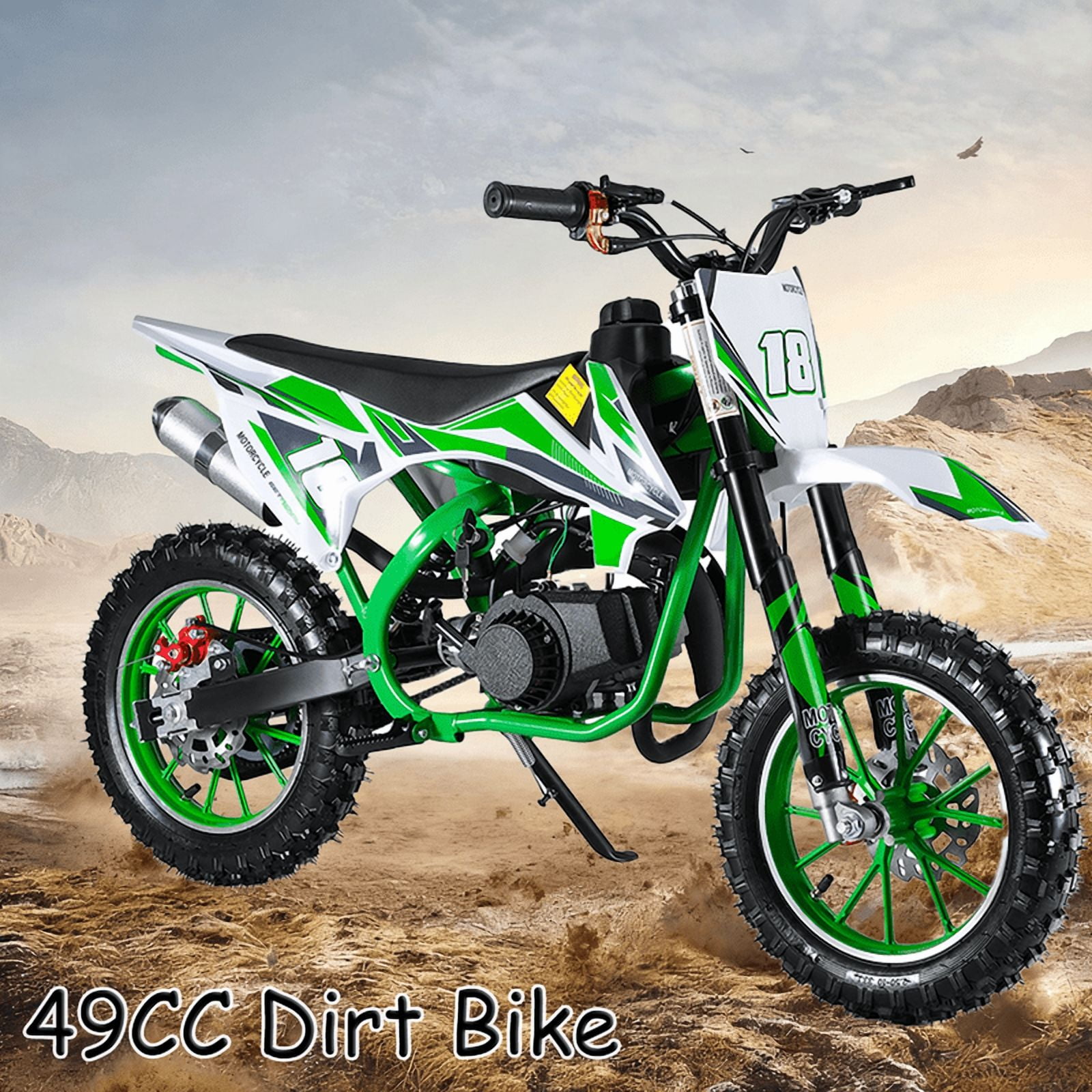 Seipouy 49cc Gas Powered Dirt Bike for Kids, Off-Road Pit Bike with Hydraulic Disc Brakes (Green, 10 in Tires) lawn2