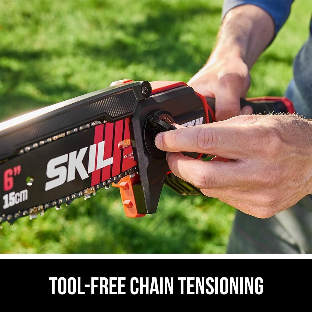SKIL PWR CORE 20V 6-Inch Electric Chainsaw, Brushless Cordless Pruning Saw with Battery and Charger (Red, 6 in) frp92