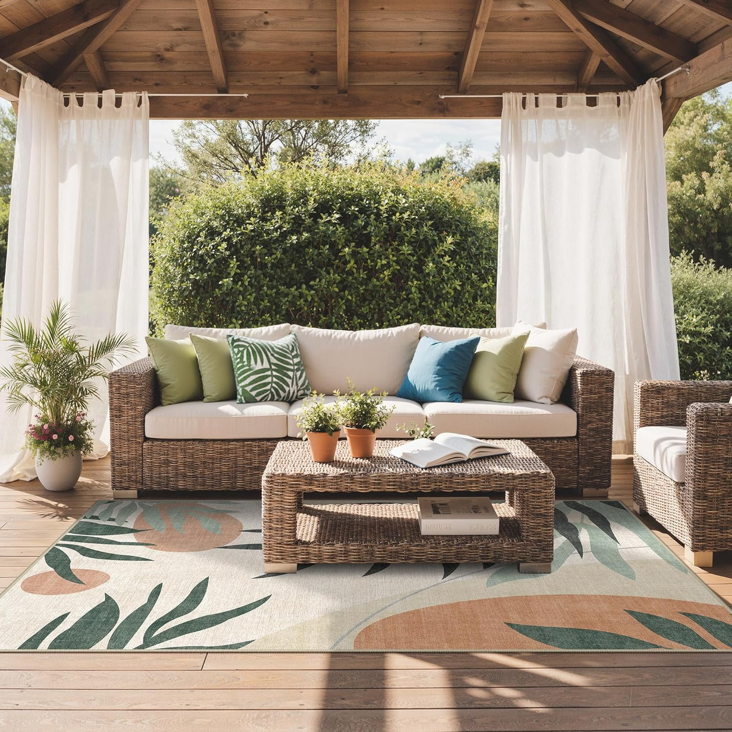 Home Decor Outdoor & Indoor Area Rug, Waterproof Leaf Pattern Patio Carpet (Beige, 5 ft x 8 ft) j4rgl