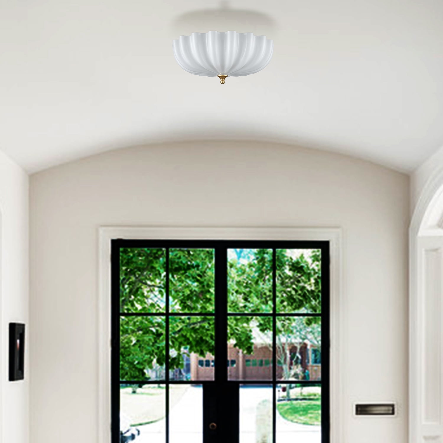Claxy 3-Light Flush Mount Ceiling Light with Flower Milk Glass Shade (Gold, 7.2 in) qccry