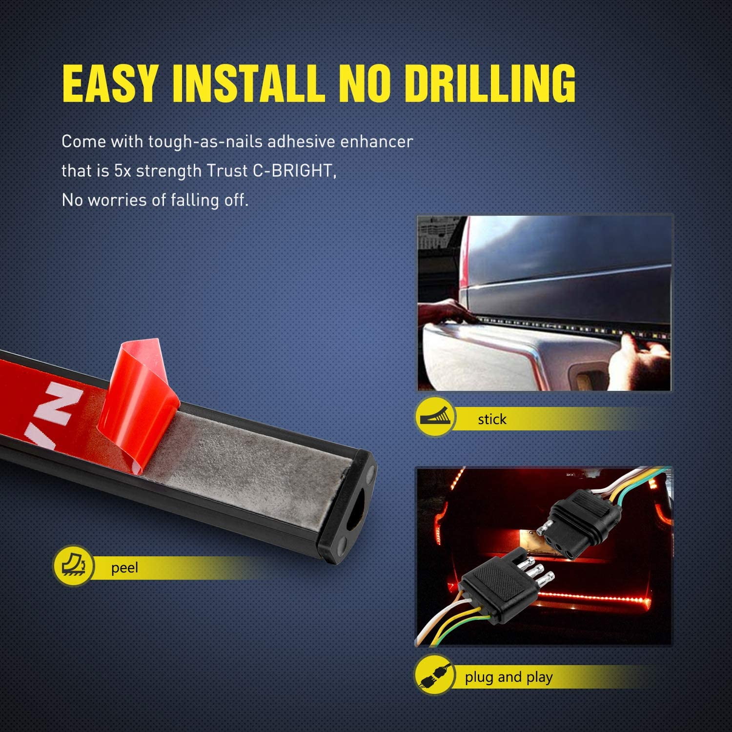 Nilight LED Tailgate Light Strip with Brake, Turn Signal, and Reverse Functions (Red/White, 49 in) bz1wl