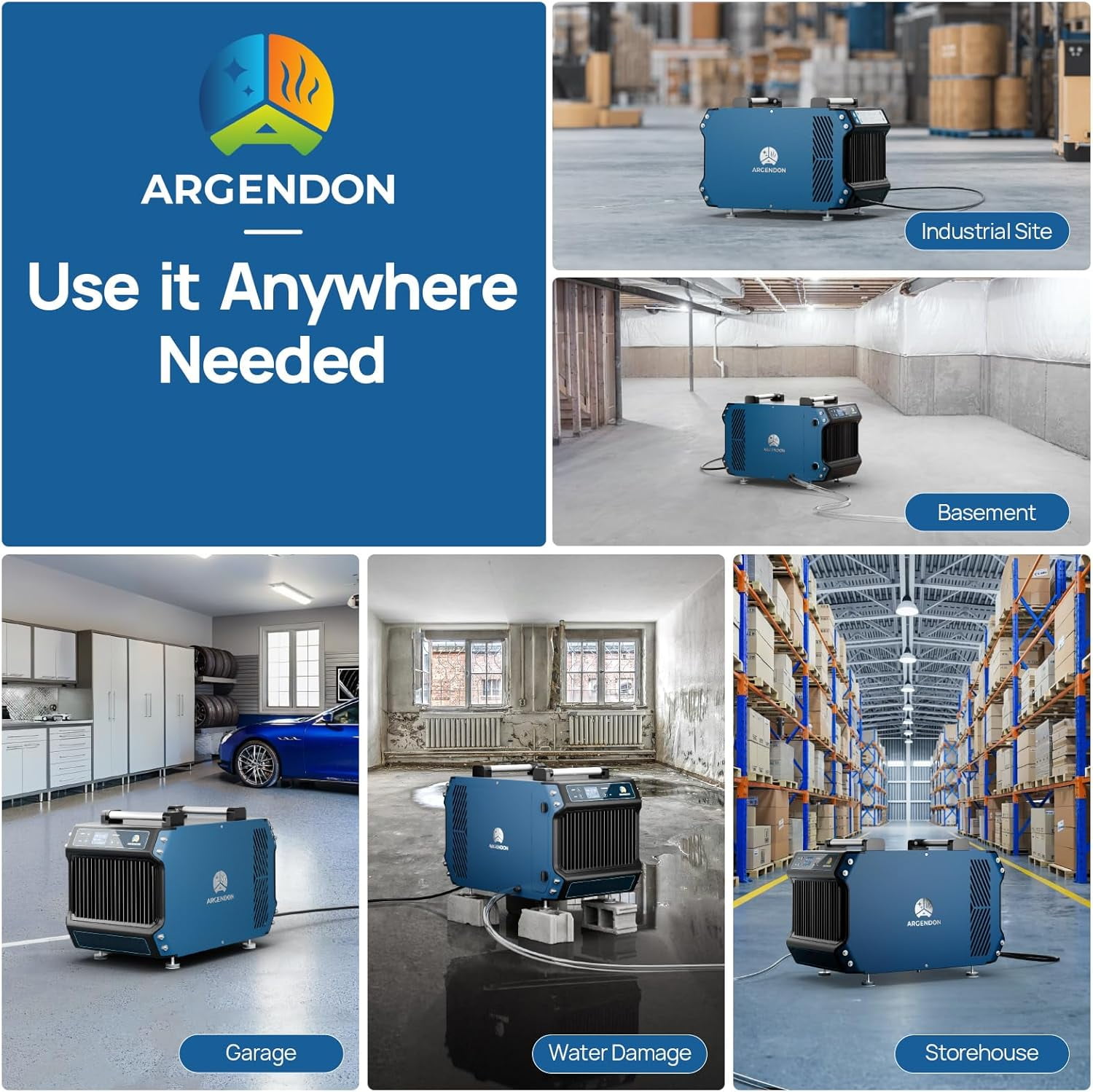 Argendon Commercial Dehumidifier for Crawl Space and Basement with Drain Hose (Blue, 145 Pints) ip0t3