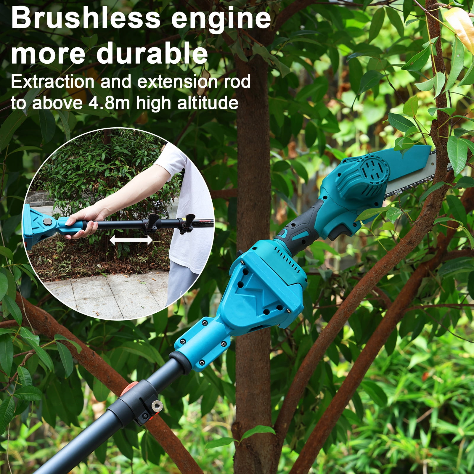 Arlohe 6-Inch Electric Pole Saw, Cordless Brushless Motor Tree Trimmer with Adjustable Extension Pole (4.6-9.8 ft) 5mner