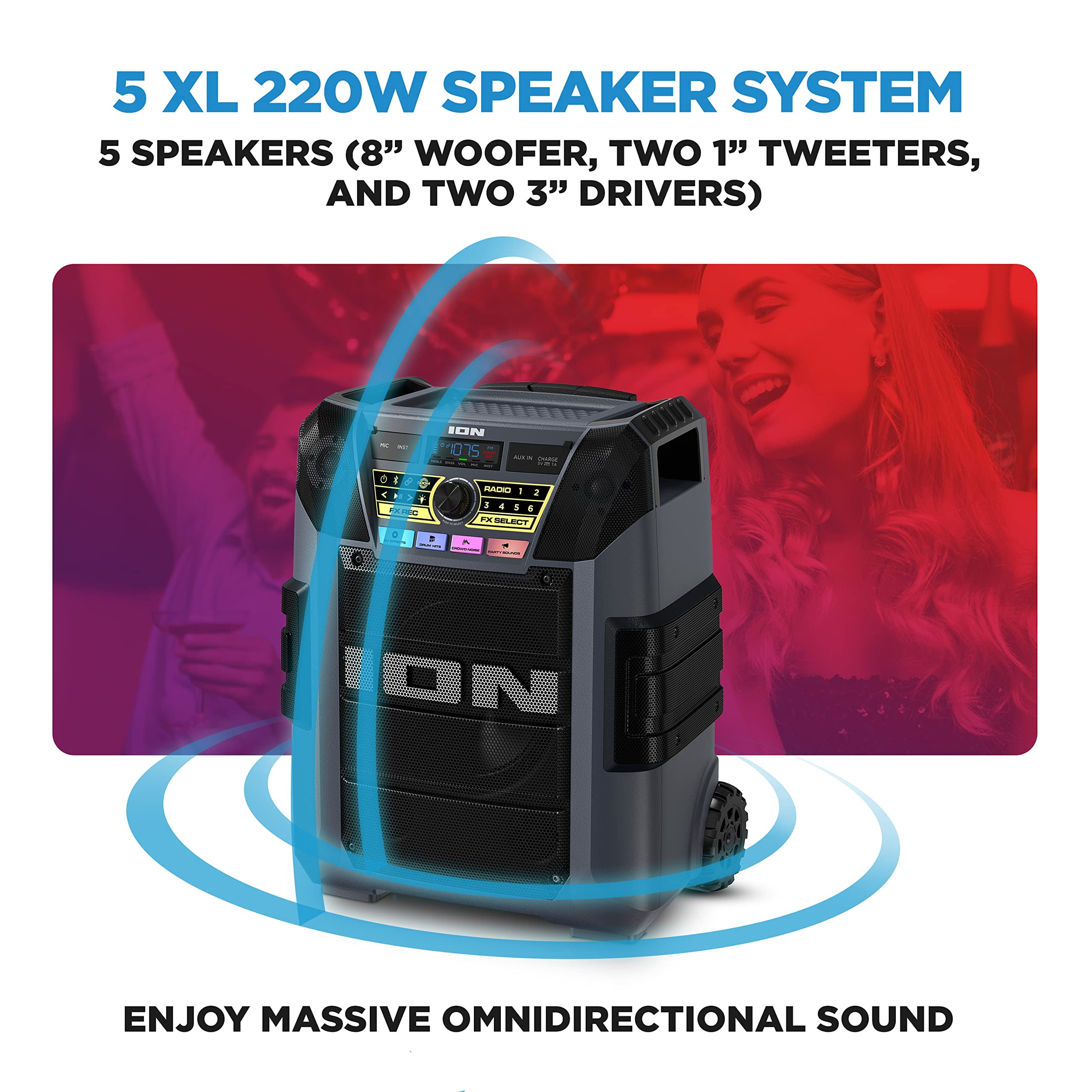 ION Audio Block Rocker XL Portable Bluetooth Outdoor Party Speaker (Black, XL) 7t3nh