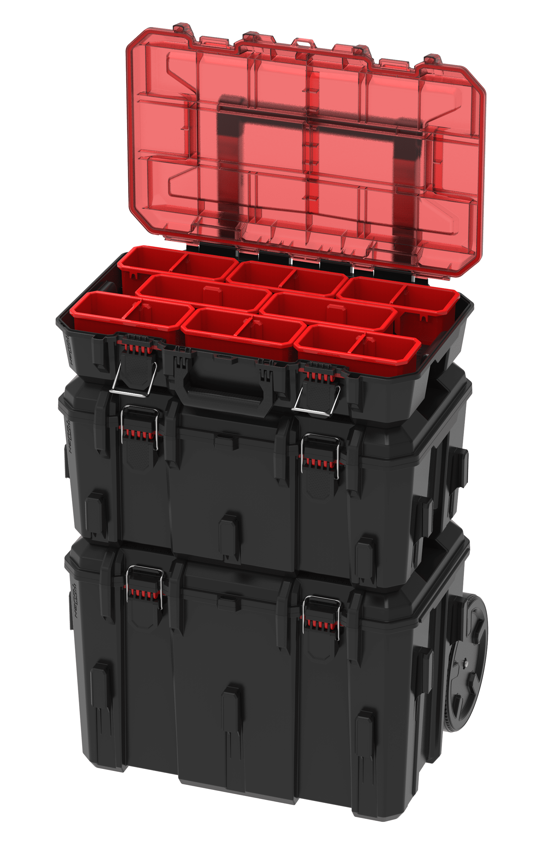 Hyper Tough Hyper Stack Heavy Duty 3 Piece Modular Rolling Toolbox System (Black, 3-Piece Set) 743ex