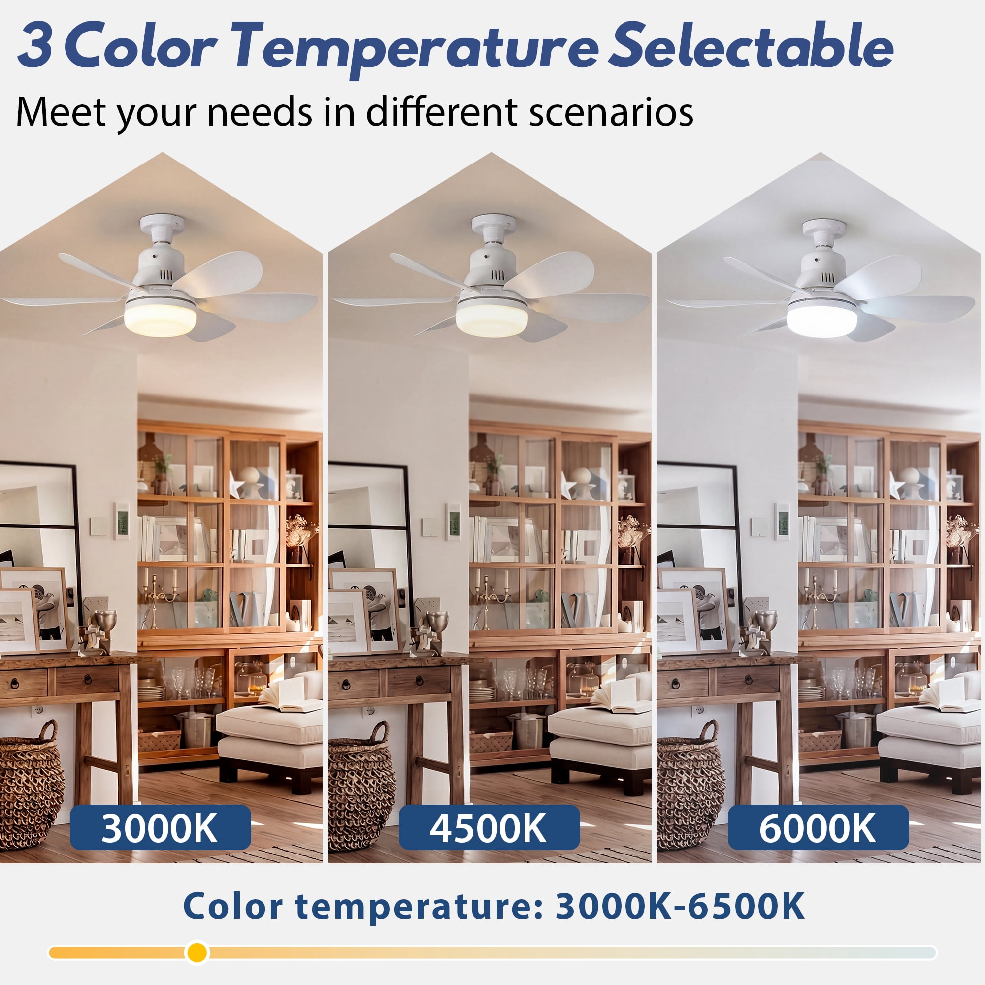 AIDAPLAY Dimmable Ceiling Fan Light with Remote Control, 3-Speed Quiet Motor, 3 Color Temps (White, Standard Size) ta0wk