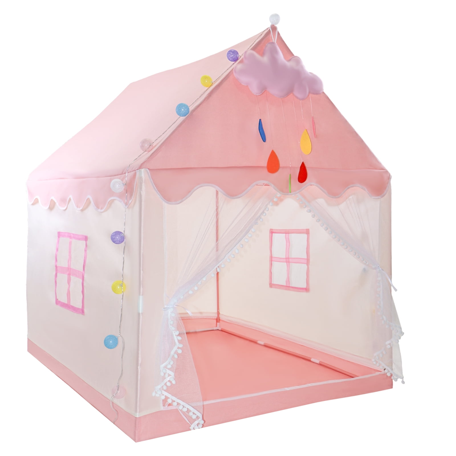 KEYAHAPPY Princess Playhouse Castle Kids Tent with Lights and Mesh Windows (Pink, 47.2 in L x 39.4 in W x 51.2 in H) 5blle