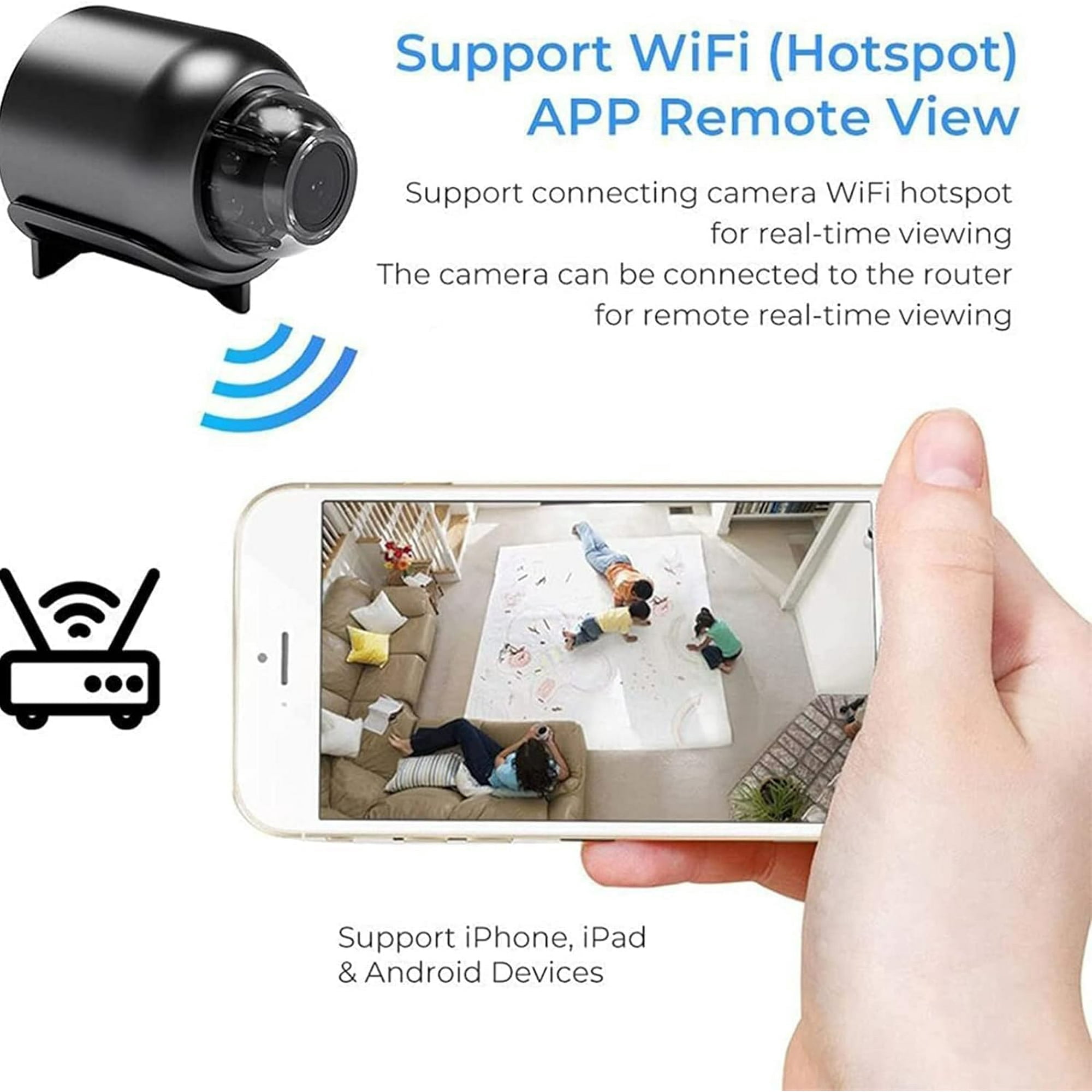 Matxabr Magnetic Mini Security Camera 1080P HD Wireless Surveillance System with Motion Detection and Night Vision (Black, 4 Pack) 6tsup