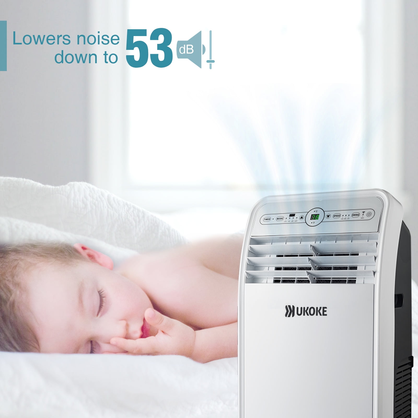 Ukoke 11500 BTU Portable Air Conditioner, 4-in-1 Smart Room Cooler with Heater, Dehumidifier, and Fan (White, 400 Sq. Ft) s9g40