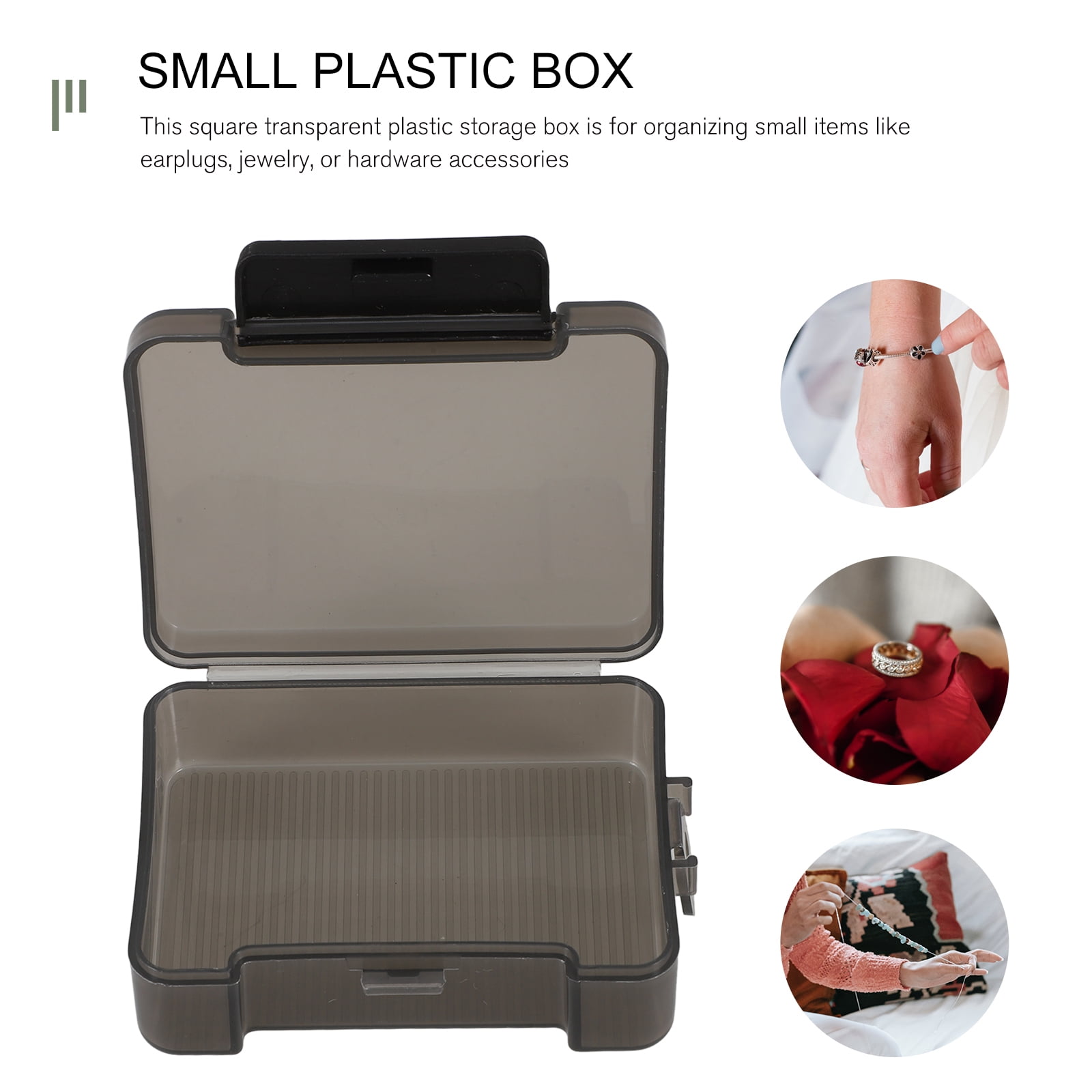 Oculoon Small Plastic Storage Containers with Hinged Lids (Black, 3 in x 3 in) w2n42