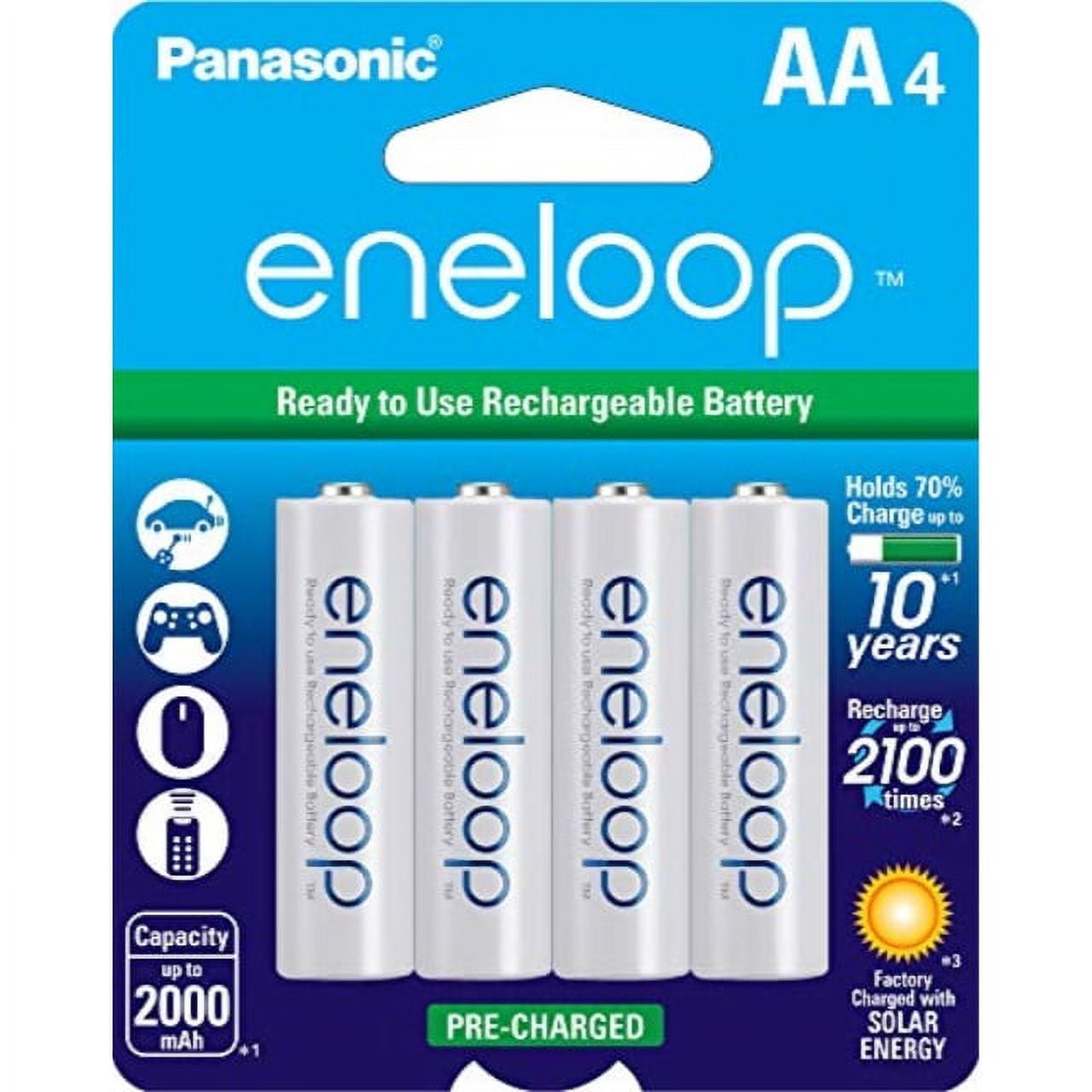 Panasonic Eneloop AA Rechargeable Batteries (Pre-Charged, Long-Lasting Power, 4-Pack) acgtb