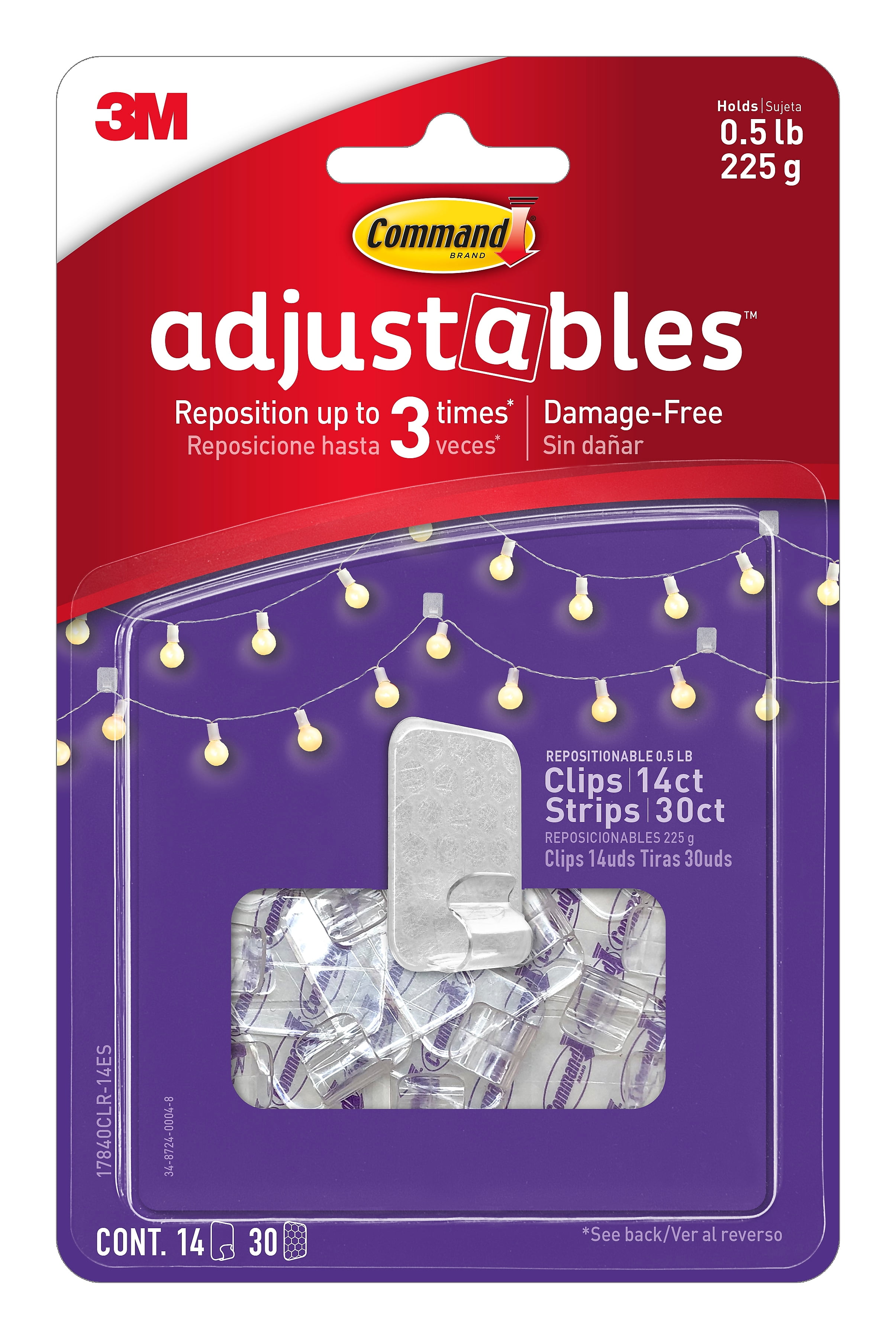 Command Adjustables Repositionable Mini Fasteners (Clear, 14 Clips/Pack) tjzm1