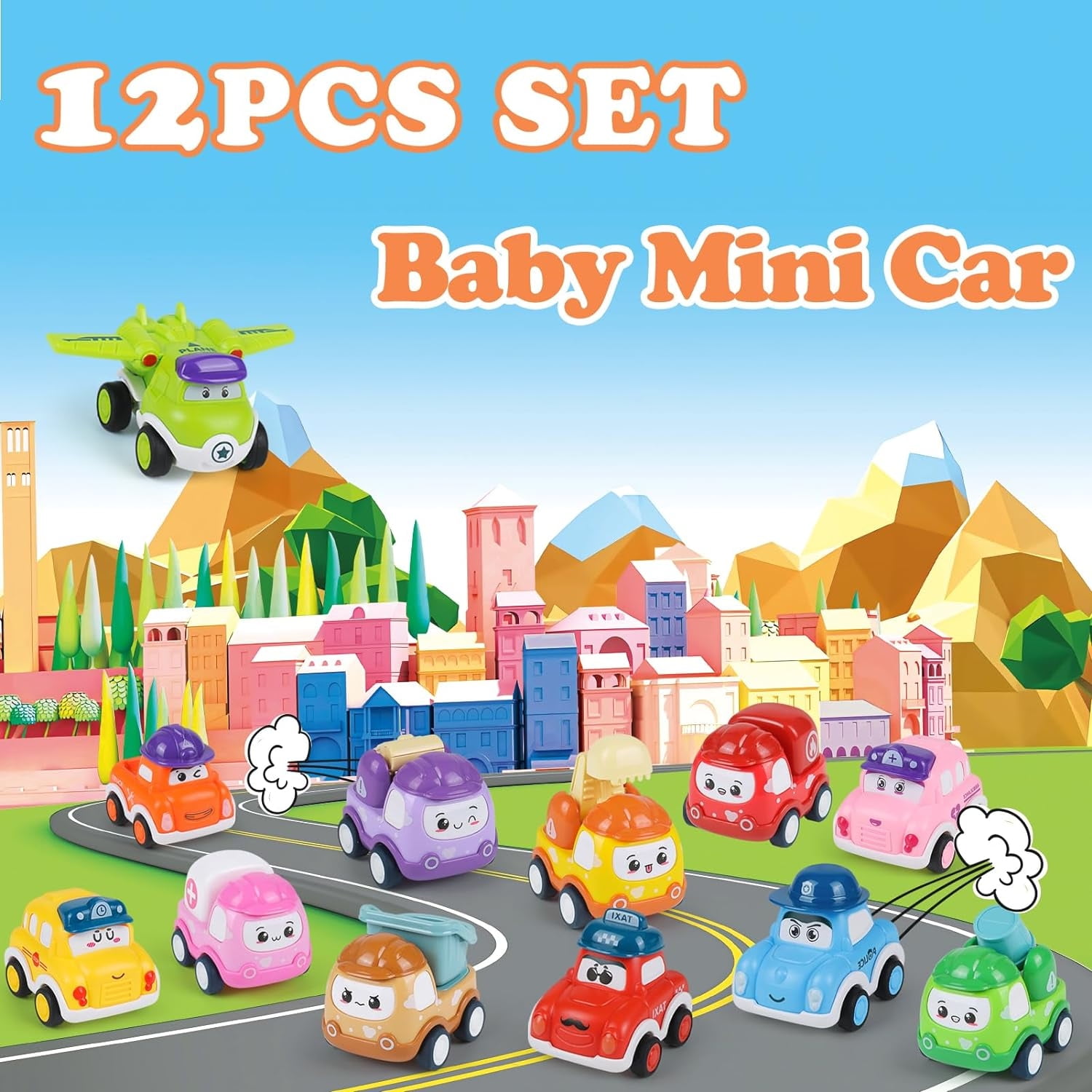 Tepear Pull-Back Vehicle Set with Play Mat and Storage Bag (12-Piece Set) ugptc