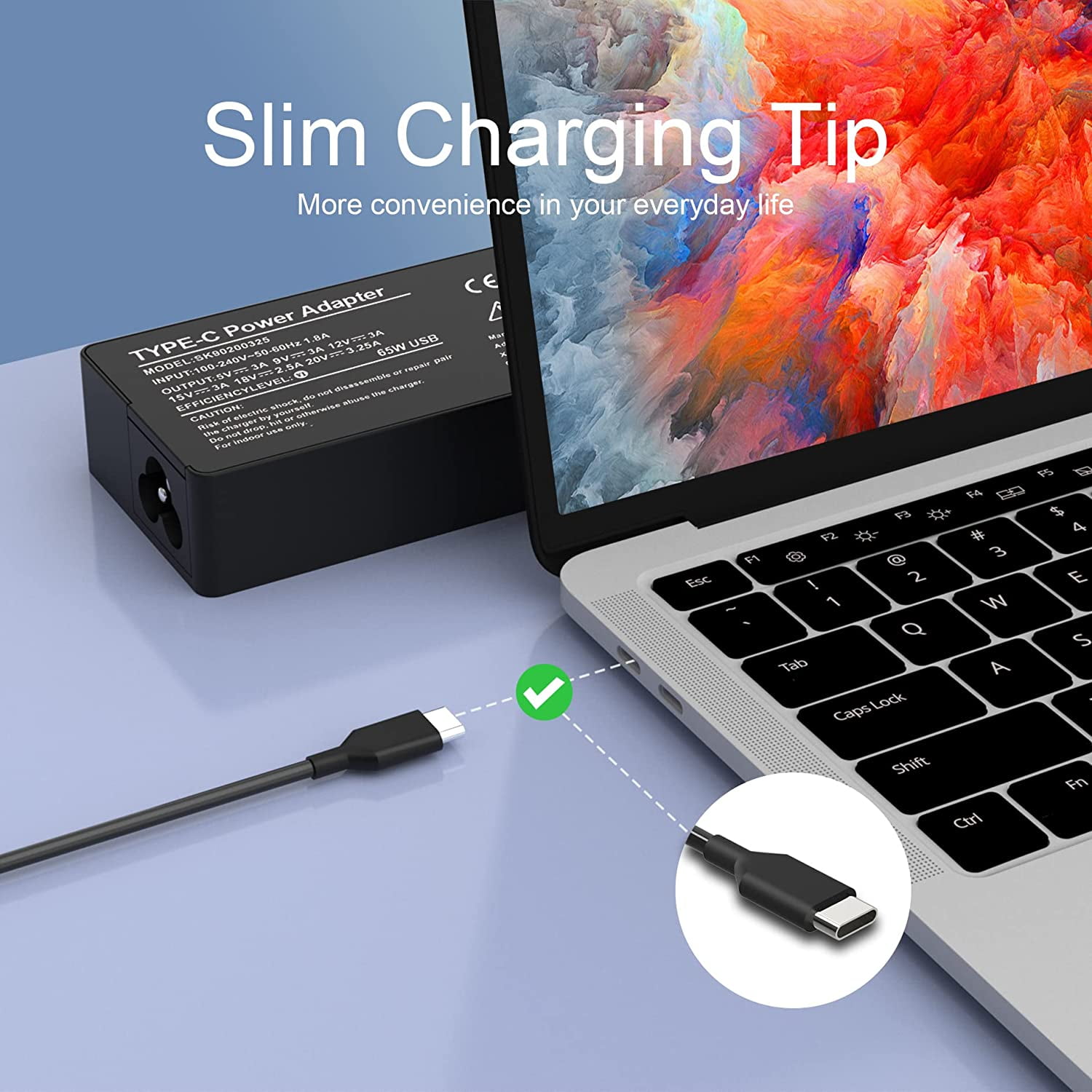 HFLRZZ 65W USB-C Laptop Charger AC Adapter for Chromebook and Universal Type-C Devices (65W) 5dyit