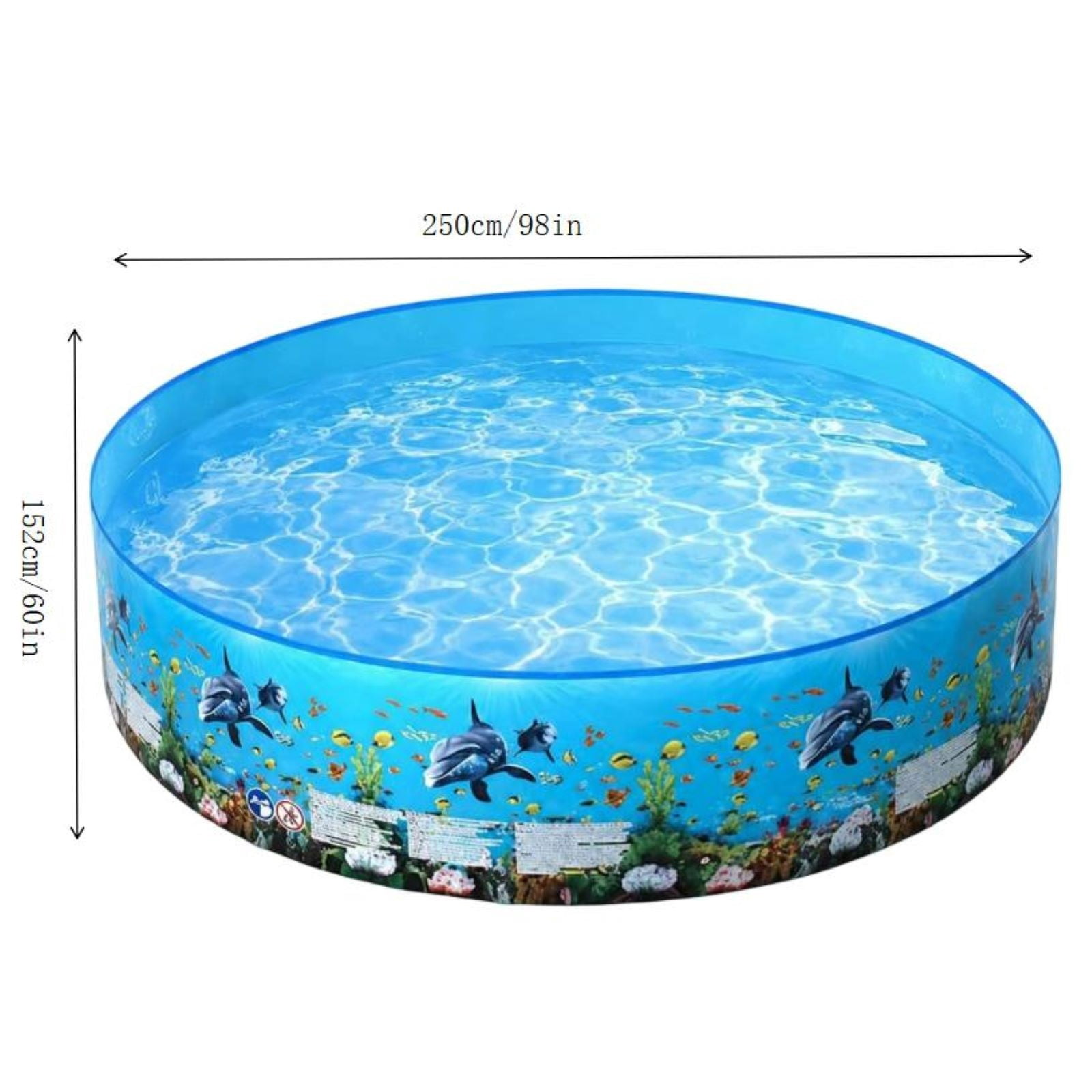 Lypsnake Inflatable Swimming Pool, Round Backyard Water Basin with Dolphin Pattern (Blue, 8 ft) usmgz