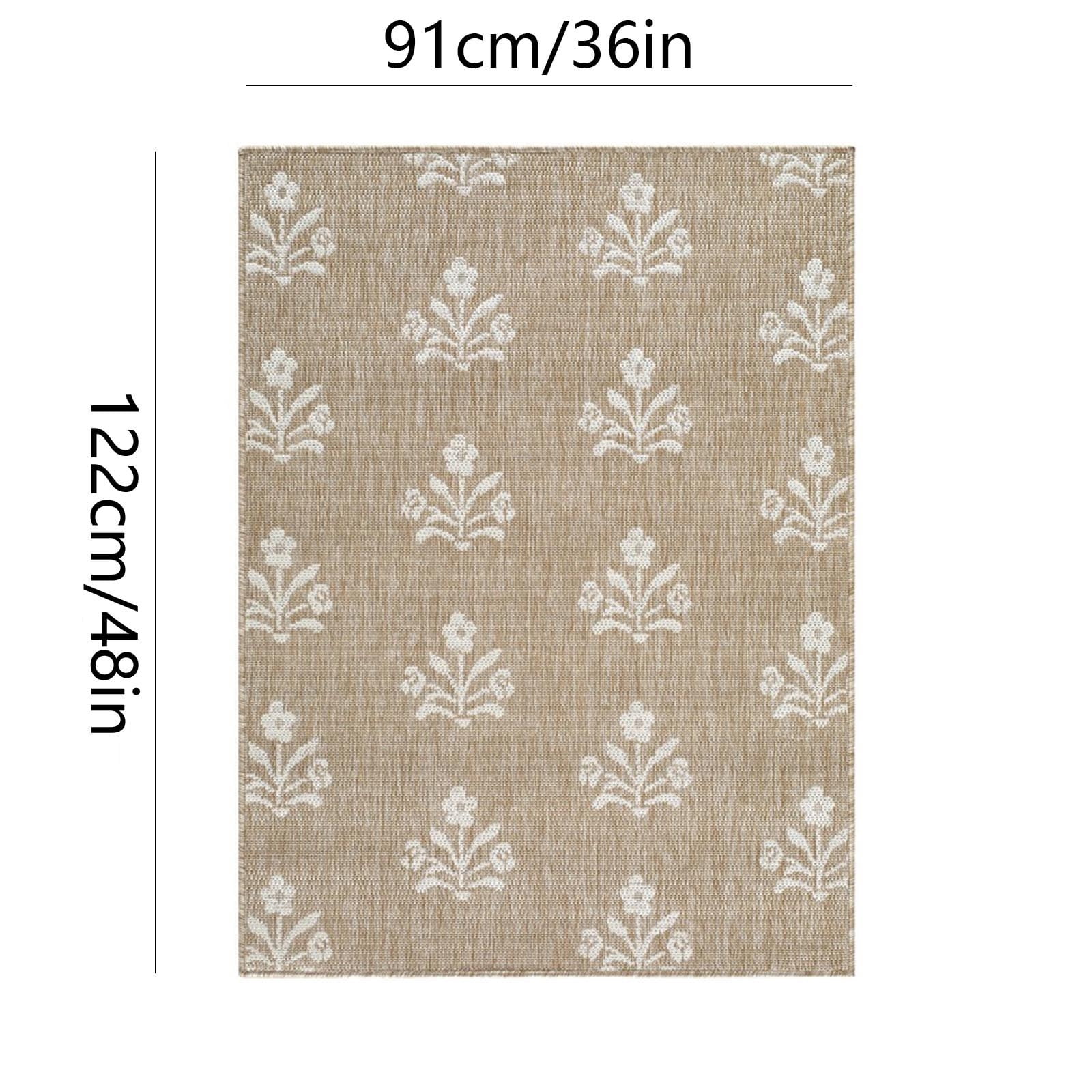 FEOLGEHLY Indoor Outdoor Area Rug, Boho Floral Patio Mat, Weather Resistant Flatweave Carpet (Beige White, 36 in x 48 in) 3pfgh