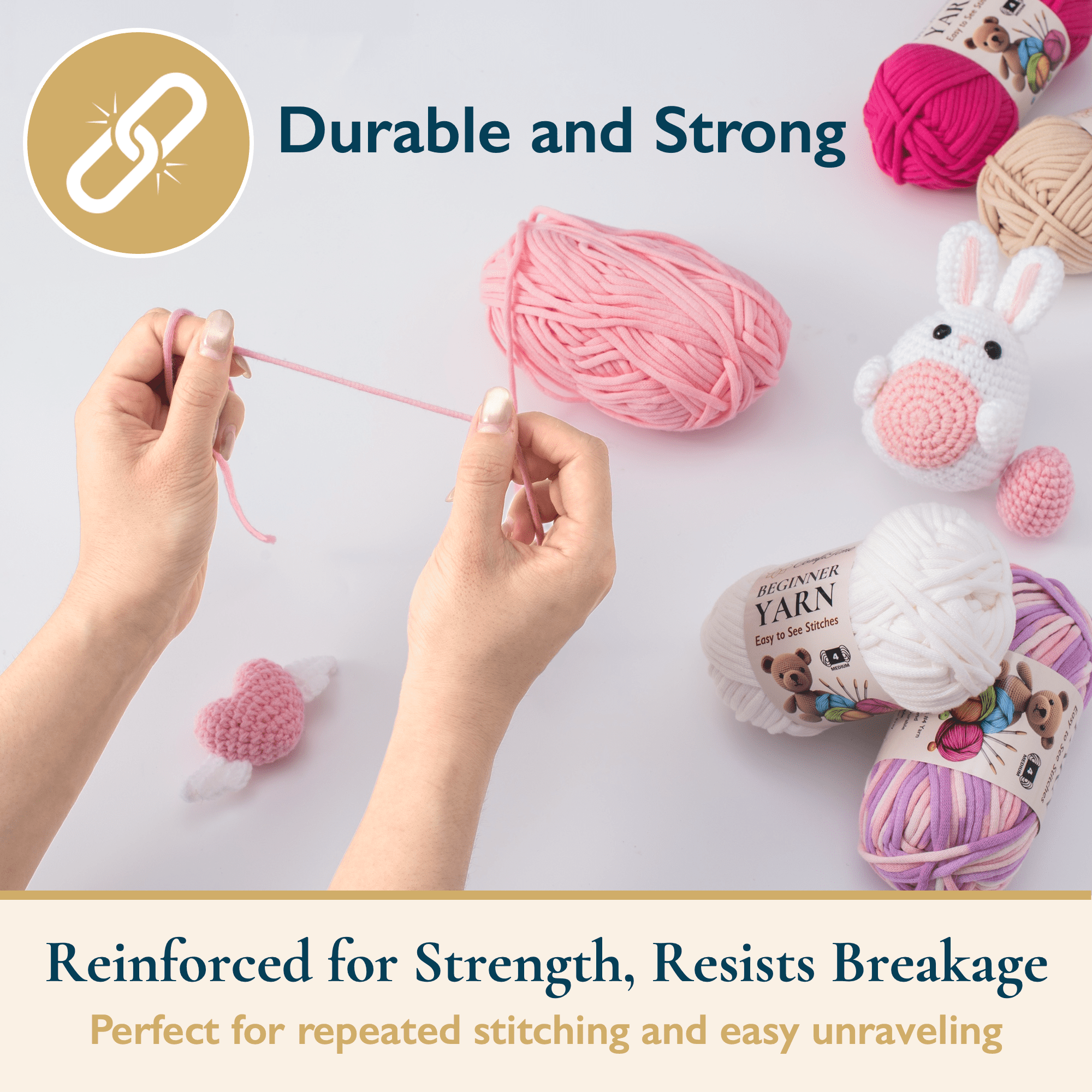 ComfiTime Beginner Crochet Yarn for Amigurumi and Knitting (Pink, 3-Pack, 165 Yds Total) 7dmsw