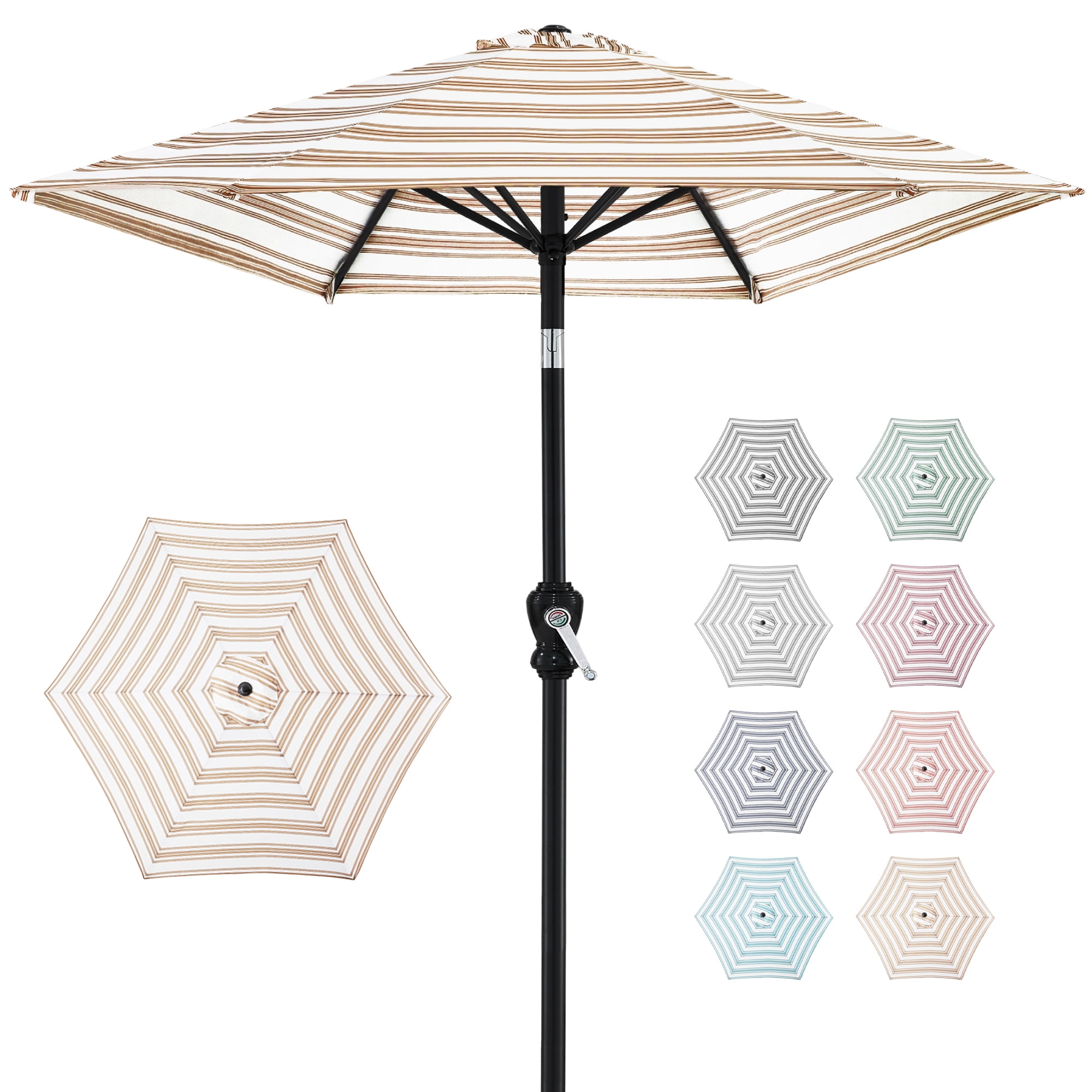 Best Choice Products 10ft Outdoor Steel Market Patio Umbrella with Crank and Tilt (Striped Tan, 10 ft) 6lwzg