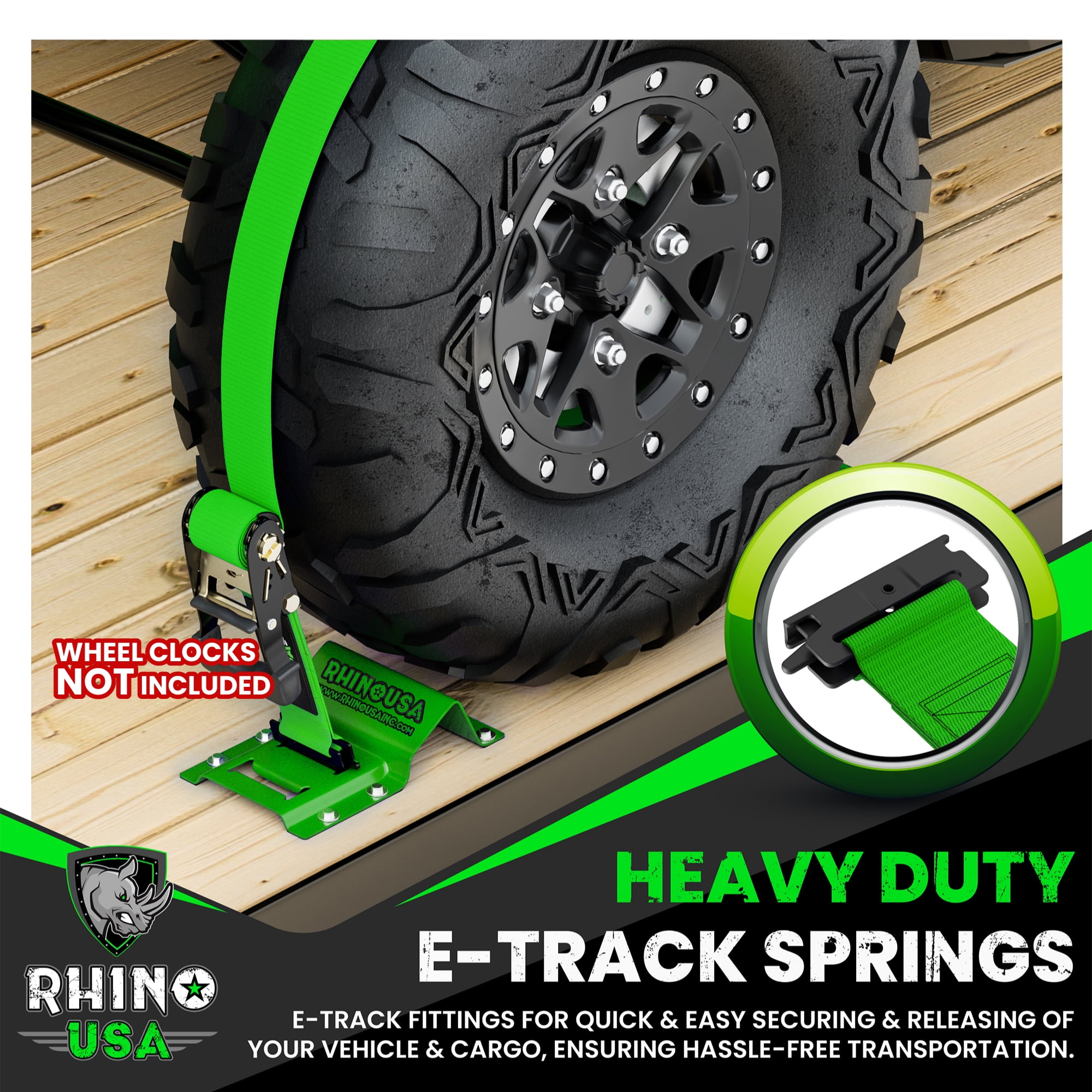 Rhino USA E-Track Ratchet Tie Down Straps, Heavy-Duty Cargo Securement System (Green, 2 in x 16 ft, 2 Pack) l43pv