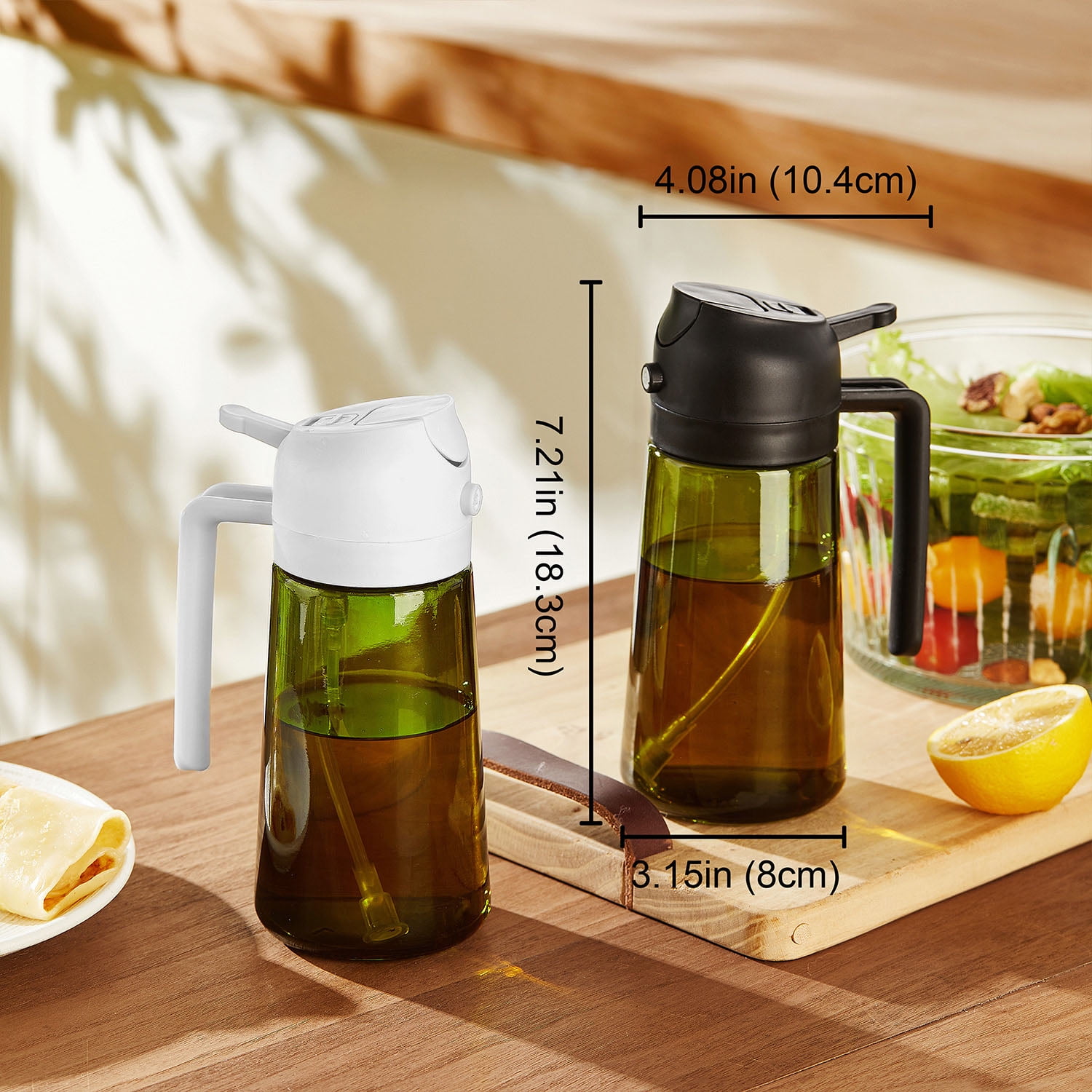 TrendPlain Olive Oil Sprayer and Dispenser for Cooking, 2-in-1 Kitchen Oil Mister with Labels (Black, 16 oz) m6qmh