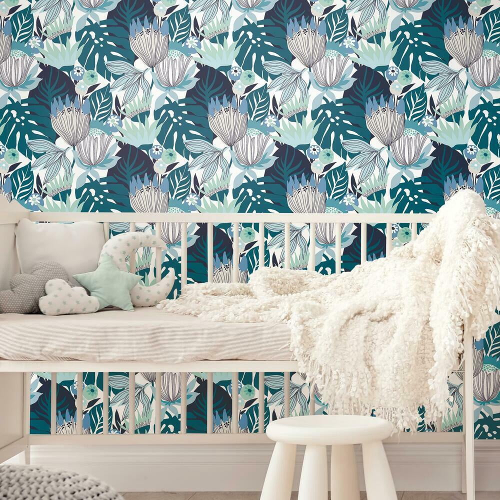 RoomMates Retro Tropical Leaves Peel and Stick Wallpaper (Pink, 20.5 in x 16.5 ft) jncuq