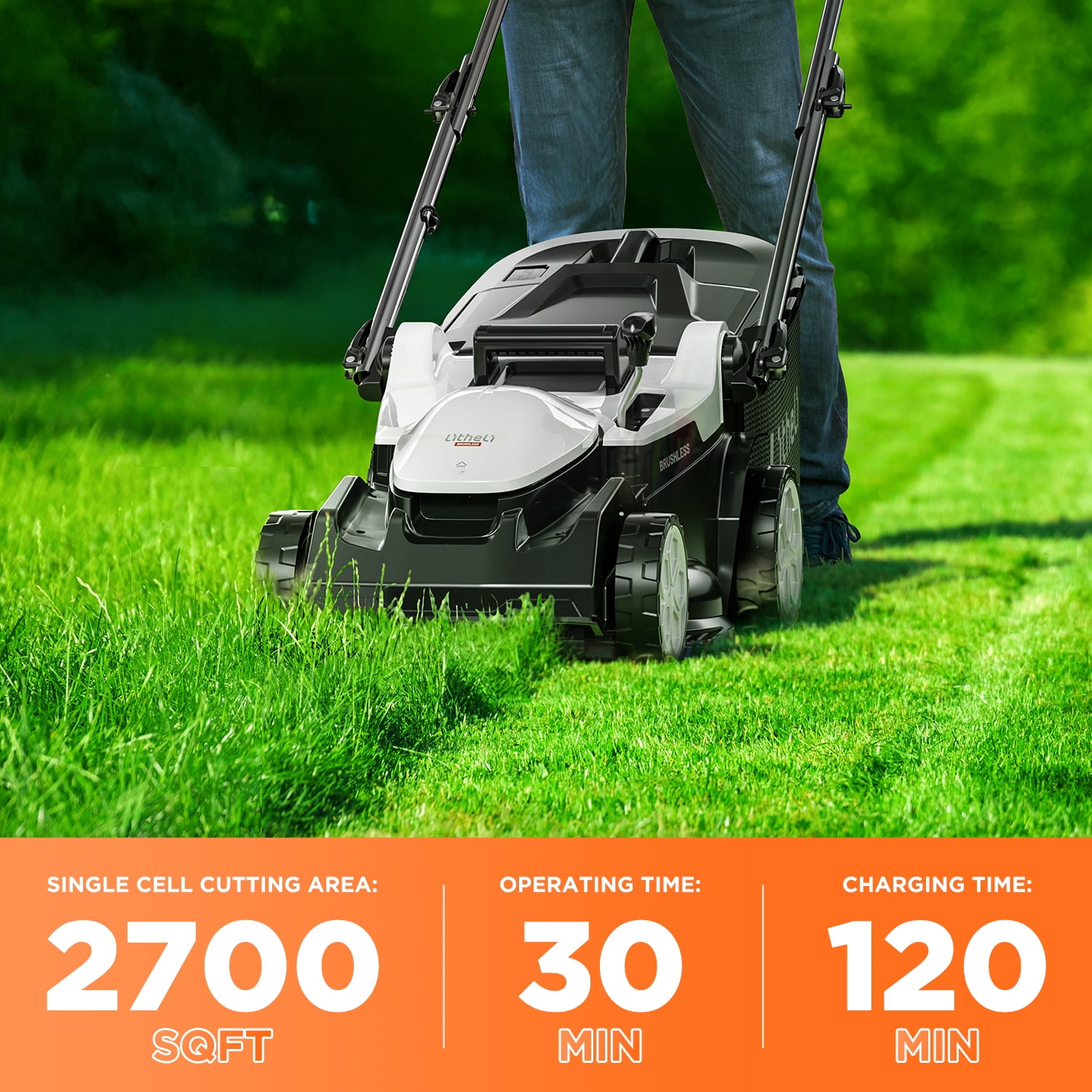 Litheli Cordless Electric Lawn Mower, Brushless Motor with 6-Position Height Adjustment (16 in, 2 x 20V 4.0Ah Batteries) 4j00b