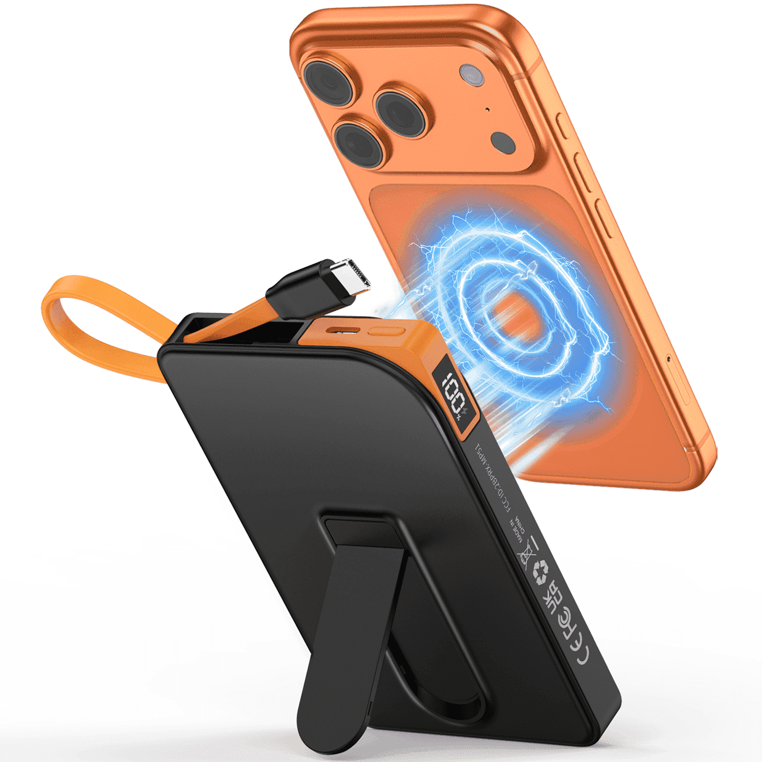 Btootos Magnetic Wireless Portable Charger 10000mAh Fast Charging Power Bank with Foldable Stand (Black, 10000mAh) oco3m