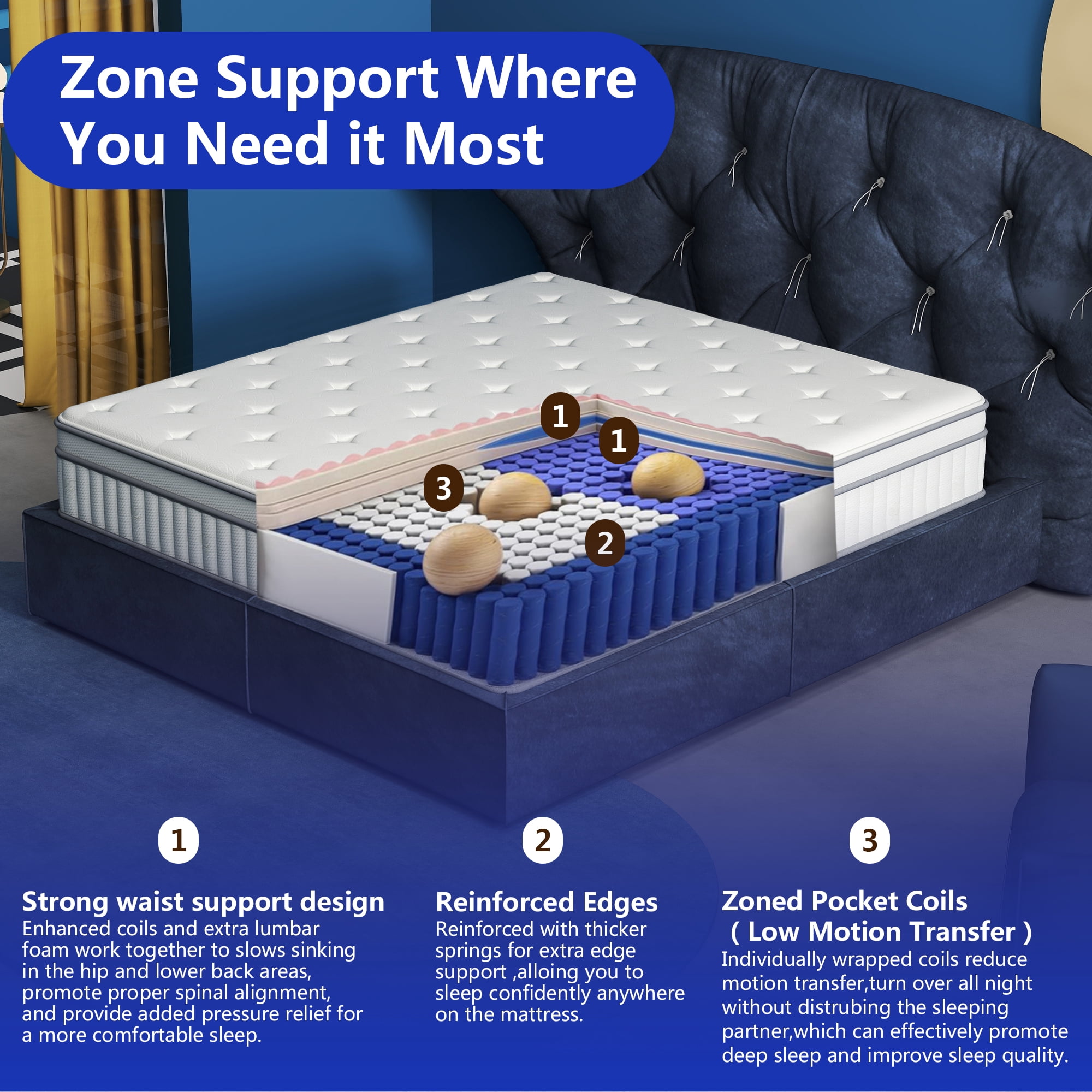 AOOWOW 10 Inch Hybrid King Size Mattress, Cooling Gel Memory Foam and Pocket Spring Support (King, 76 in x 80 in x 10 in) no91m