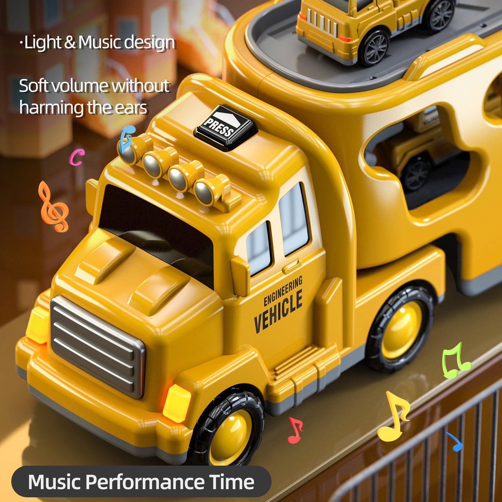Lucky Doug Friction Powered Transport Carrier Truck with 4 Mini Cars (Yellow, 1 Set) pkaw2