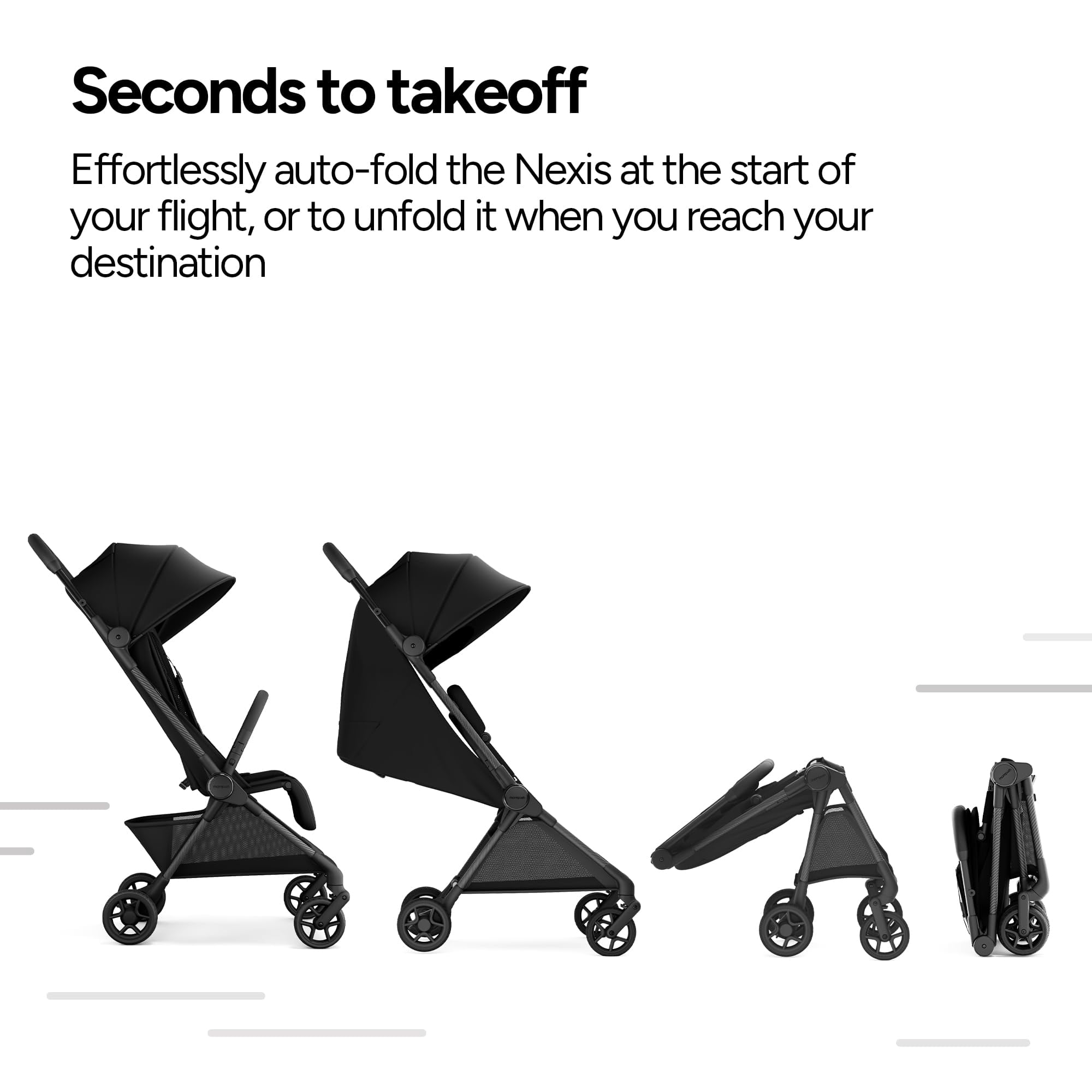 Mompush Nexis Carbon Ultra-Light Travel Stroller (Black, 50 lb Capacity) bntmj