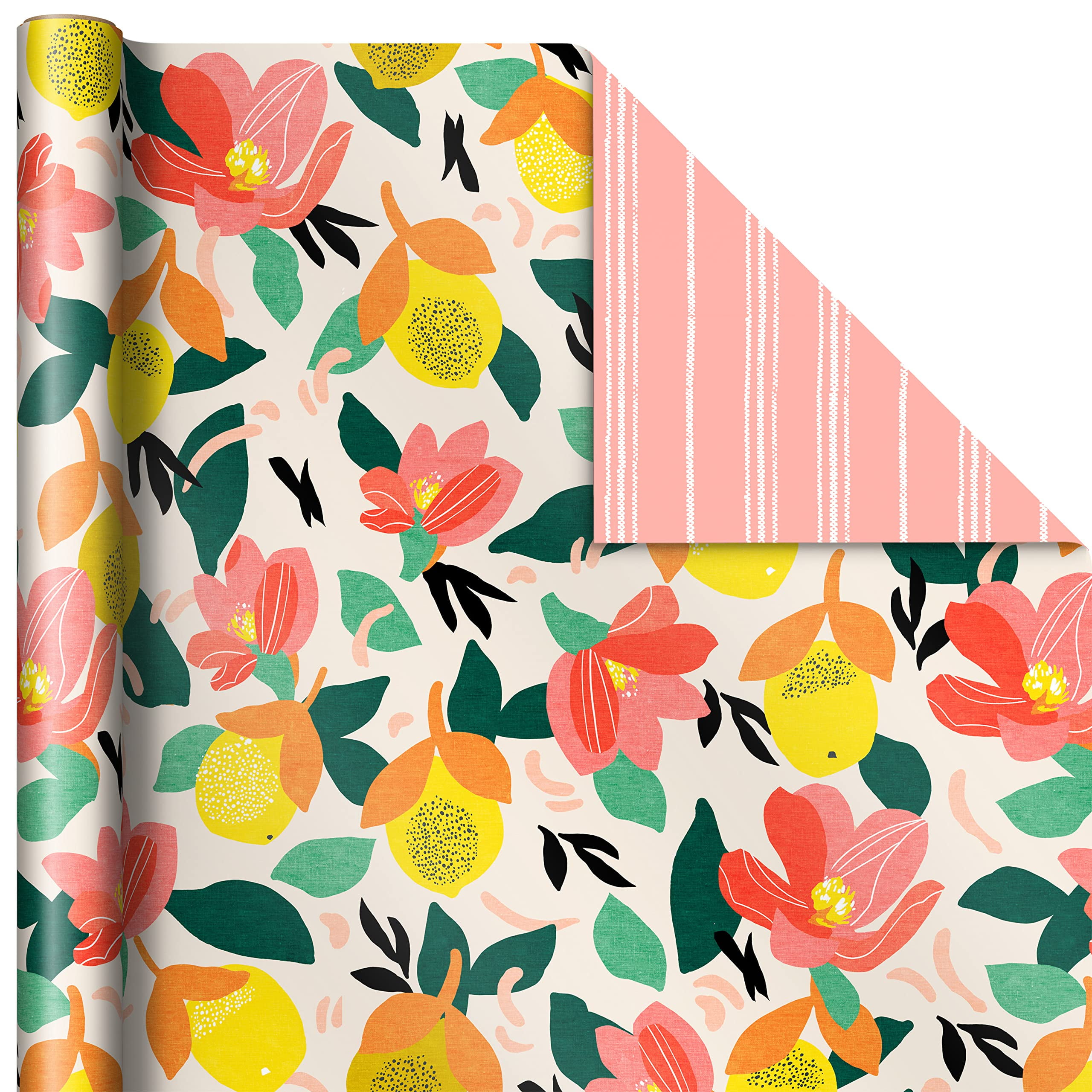 Hallmark Reversible Wrapping Paper Set (Floral, Lemon, Abstract Designs, 3 Rolls, 75 sq ft Total) yda5t