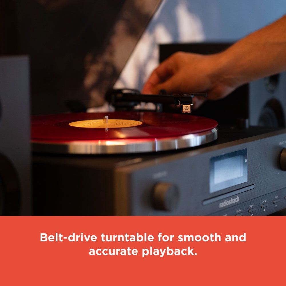 RadioShack Retro Bluetooth Turntable with 3-Speed Vinyl Playback and Built-In Speakers (Clear, 12 in) 5z44r