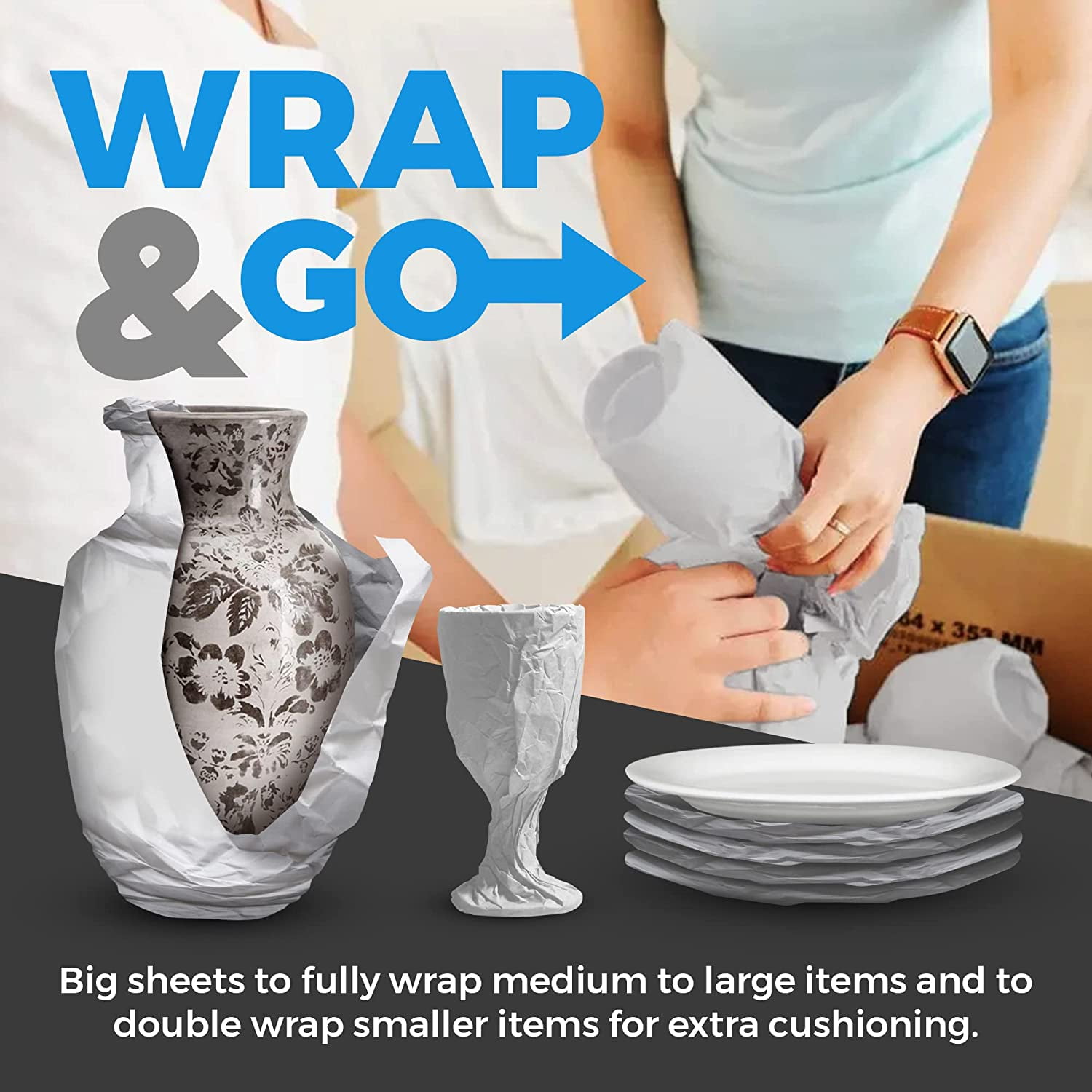 Bryco Goods Packing Paper Sheets for Moving, Protective Newsprint Wrap for Glassware and Fragile Items (White, 640 Sheets, 27 in x 17 in) rduwg