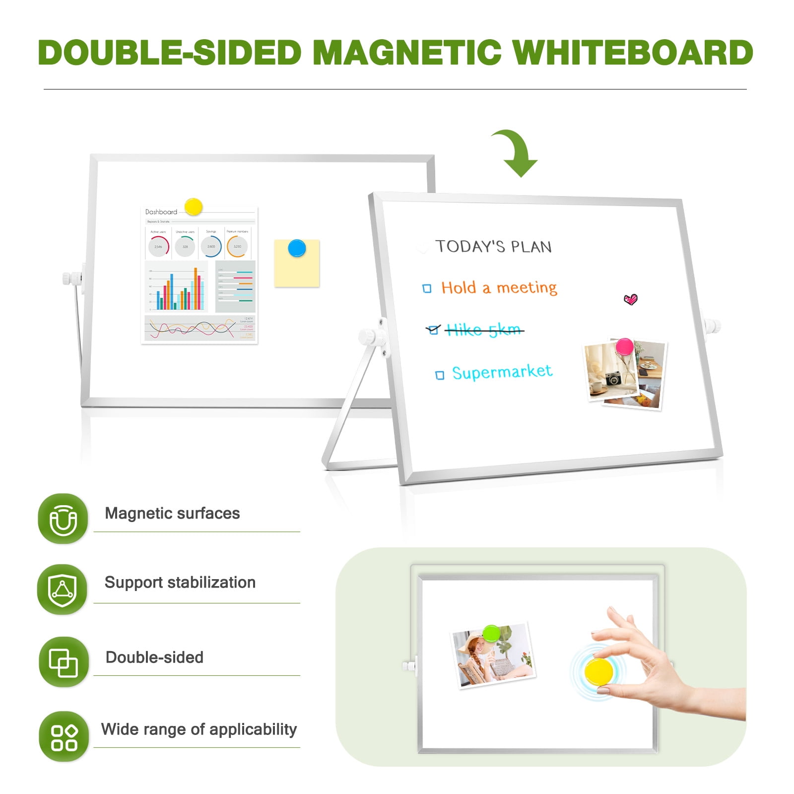 DOLLAR BOSS Magnetic Desktop Whiteboard, Double-Sided Portable Dry Erase Easel with Markers and Magnets (White, 16 in x 12 in) 5cw36