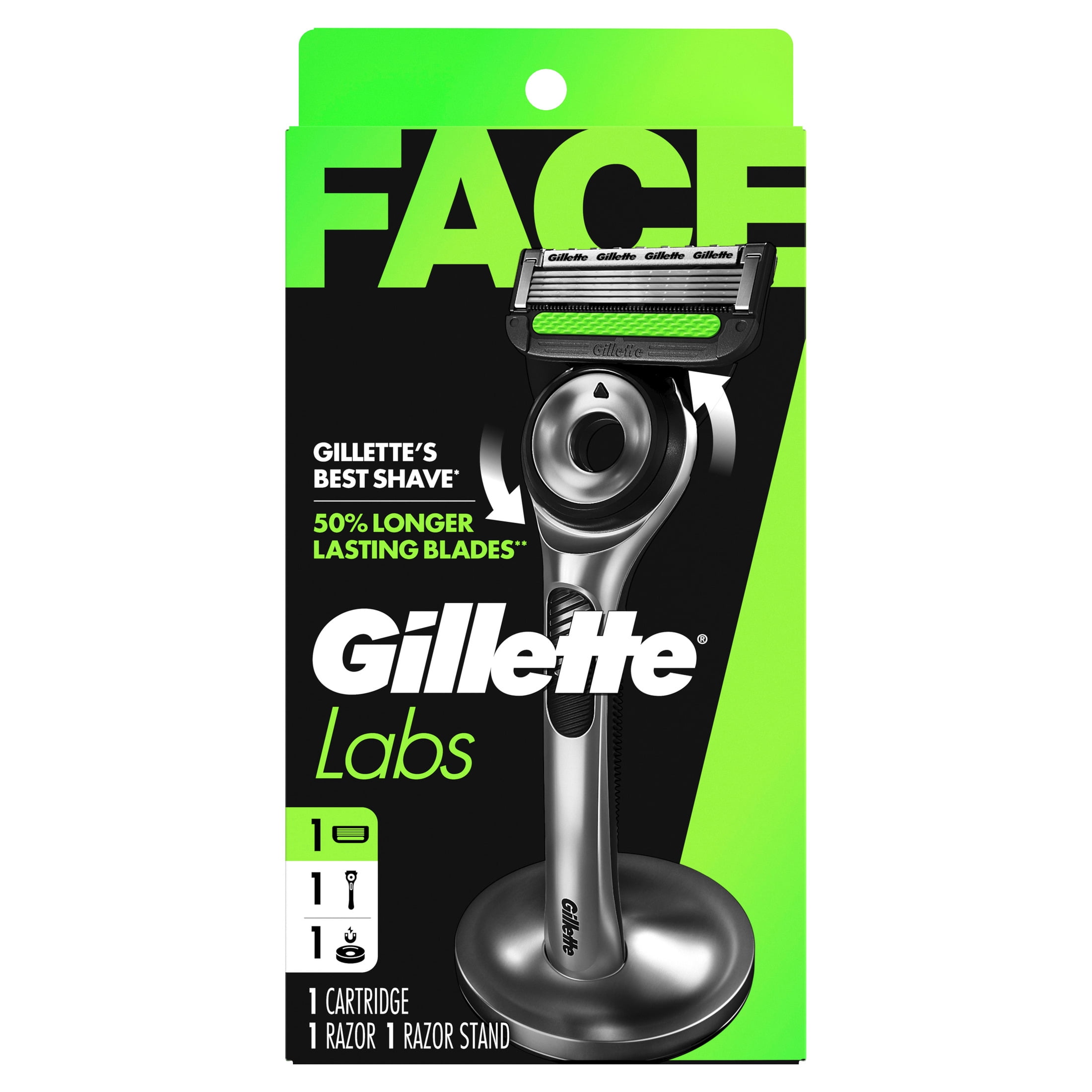 Gillette Labs Men's Razor with Exfoliating Bar, Premium Stand, 1 Handle and 1 Blade Refill (Silver) 2i0mz