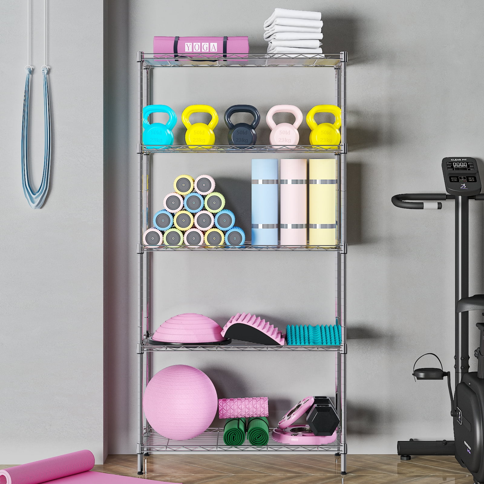Ktaxon 5-Tier Heavy-Duty Wire Shelving Unit, Adjustable Steel Storage Rack for Garage and Kitchen (Silver, 29.13 in W x 13.39 in D x 59.06 in H) 9h852