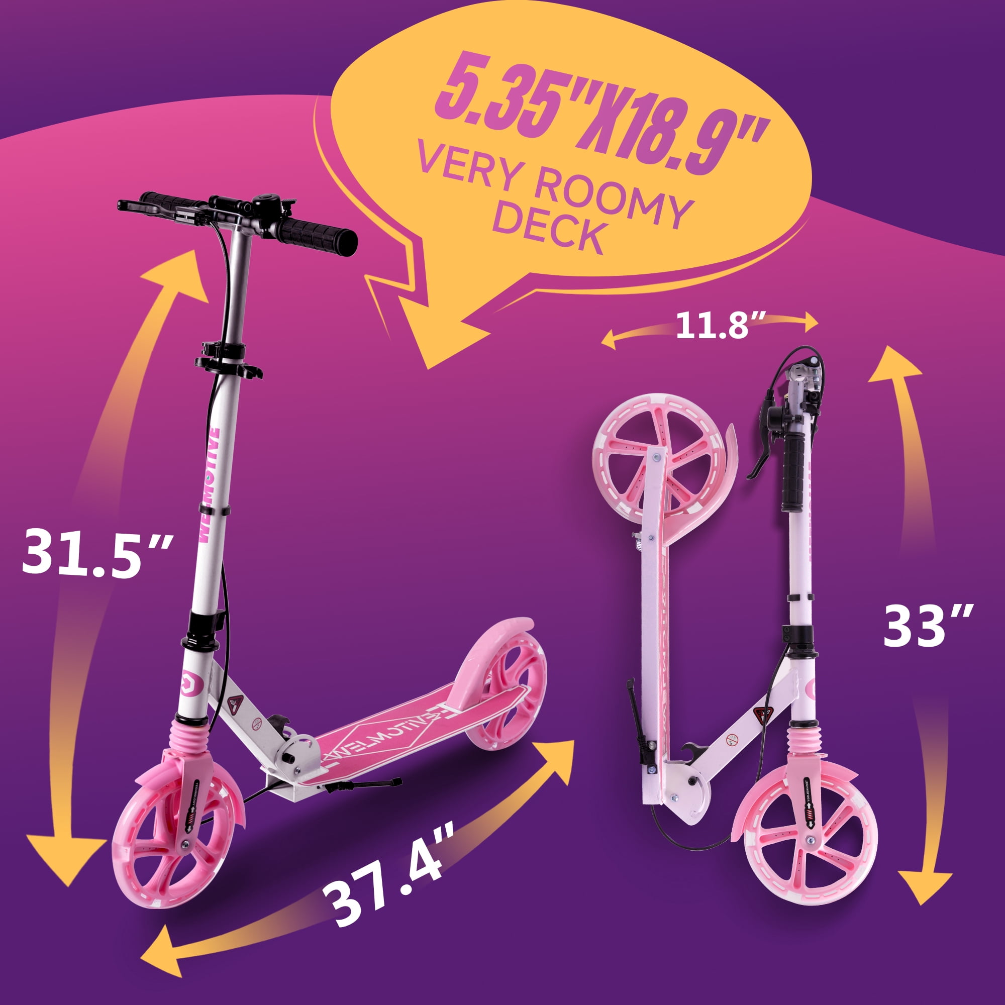 Welmotive Kick Scooter for Kids and Adults with LED Wheels, Dual Braking System, and Adjustable Handlebars (White, 9.6 lb) goi70