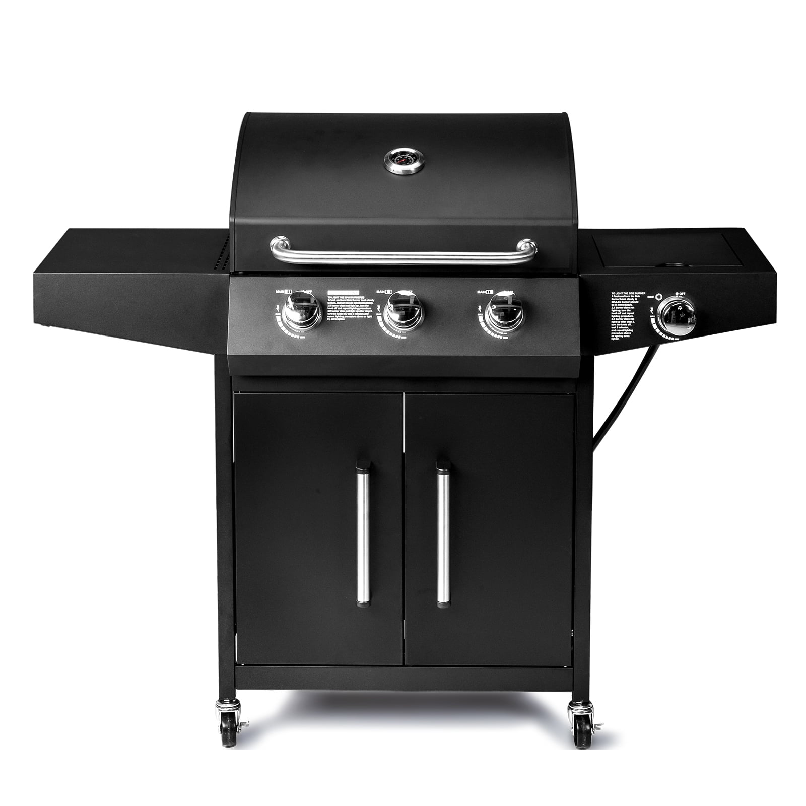 GoDecor 3-Burner Propane Gas Grill with Side Burner for Outdoor Cooking (Black, 53 in) u09tr