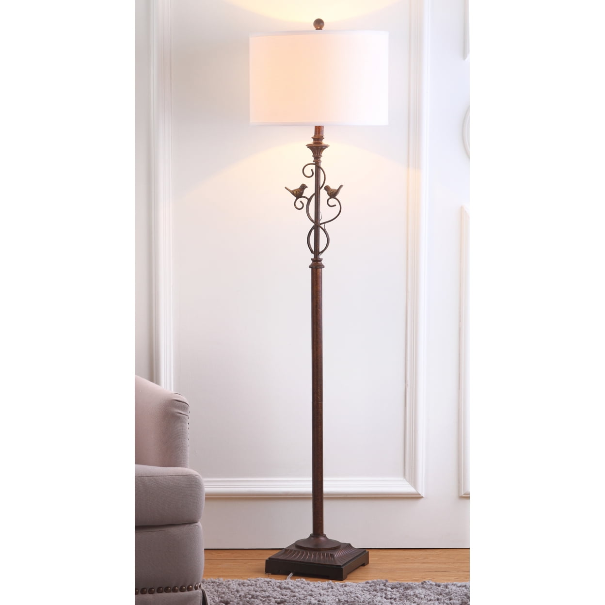 Safavieh Birdsong Antique Floor Lamp with Cotton Shade (Oil-Rubbed Bronze, 61 in. H) ksugo