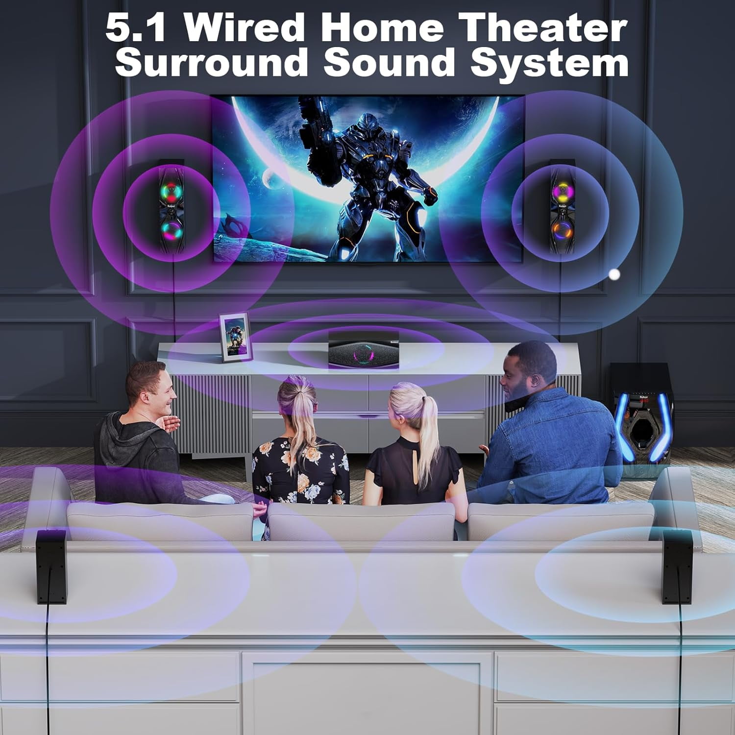 Bobtot 5.1 Channel Home Theater Surround Sound System, Powerful Audio Stereo Speakers with 10 in Subwoofer (Black, 1200 Watts) 8gr3a