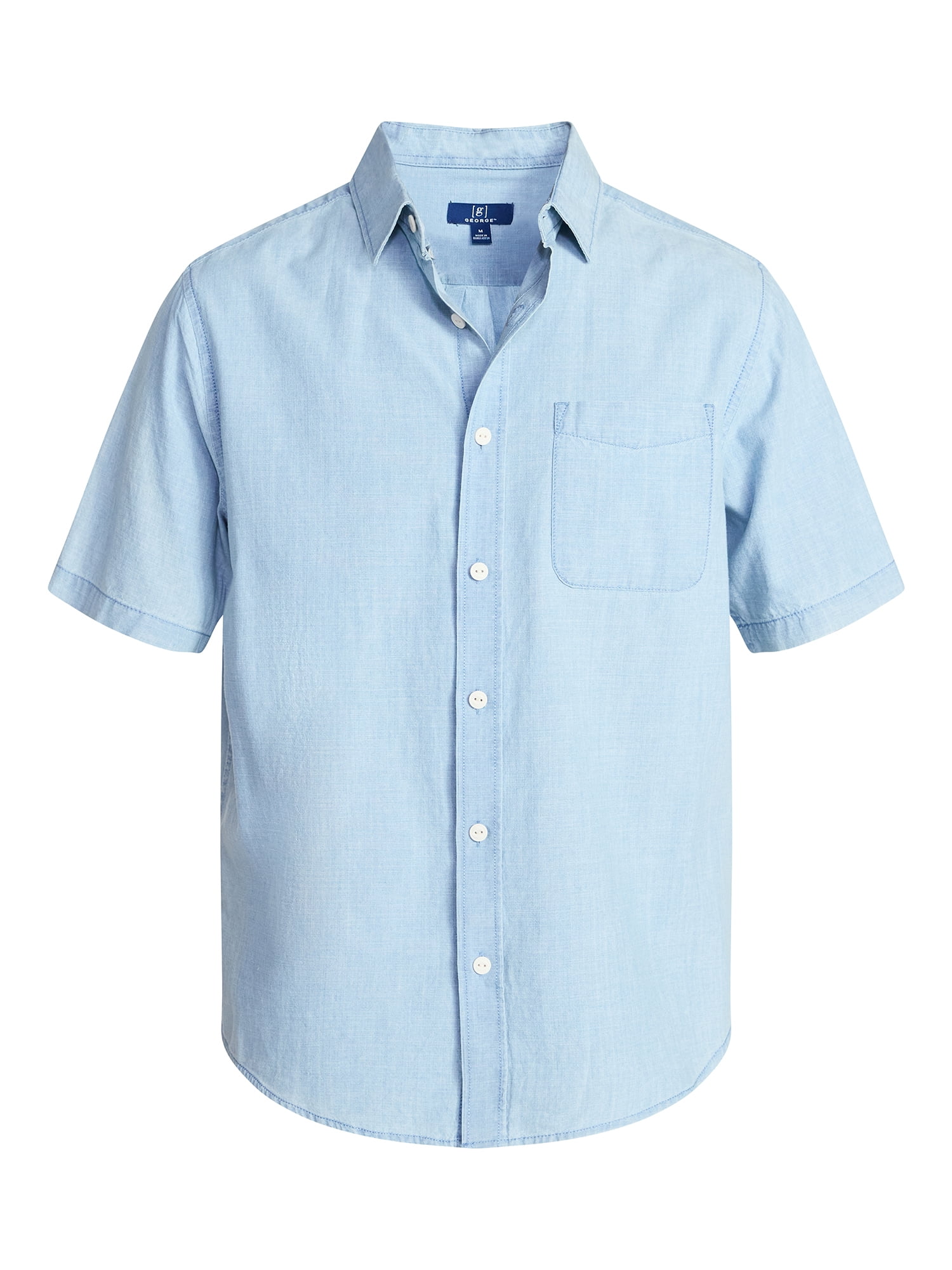 George Men's Modern Fit Chambray Short Sleeve Button Up Shirt (Blue, XS) xgsti