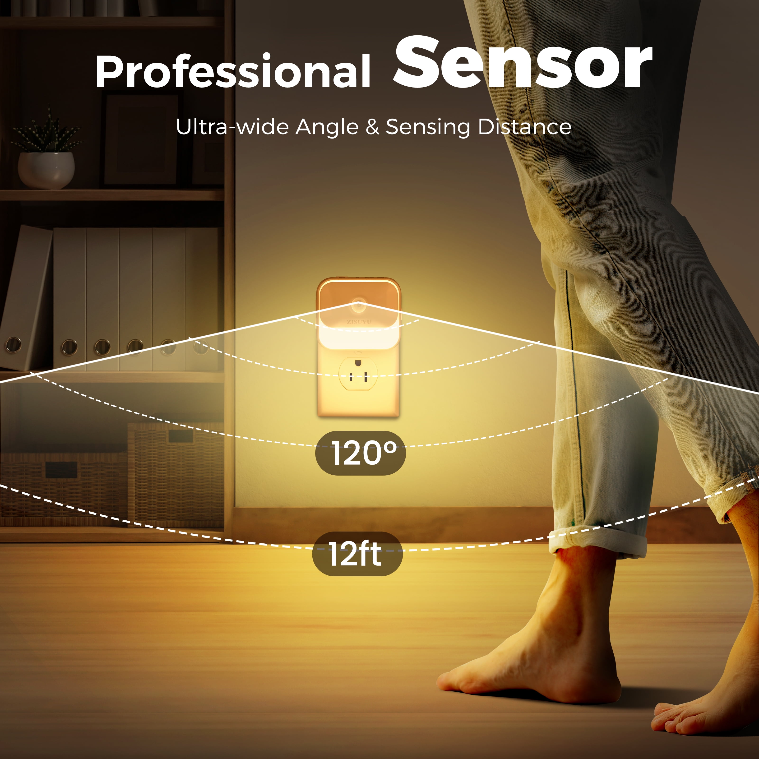 ZISUYU Dimmable Motion Sensor LED Night Light with 3 Lighting Modes (White, 2-Pack) zic0j
