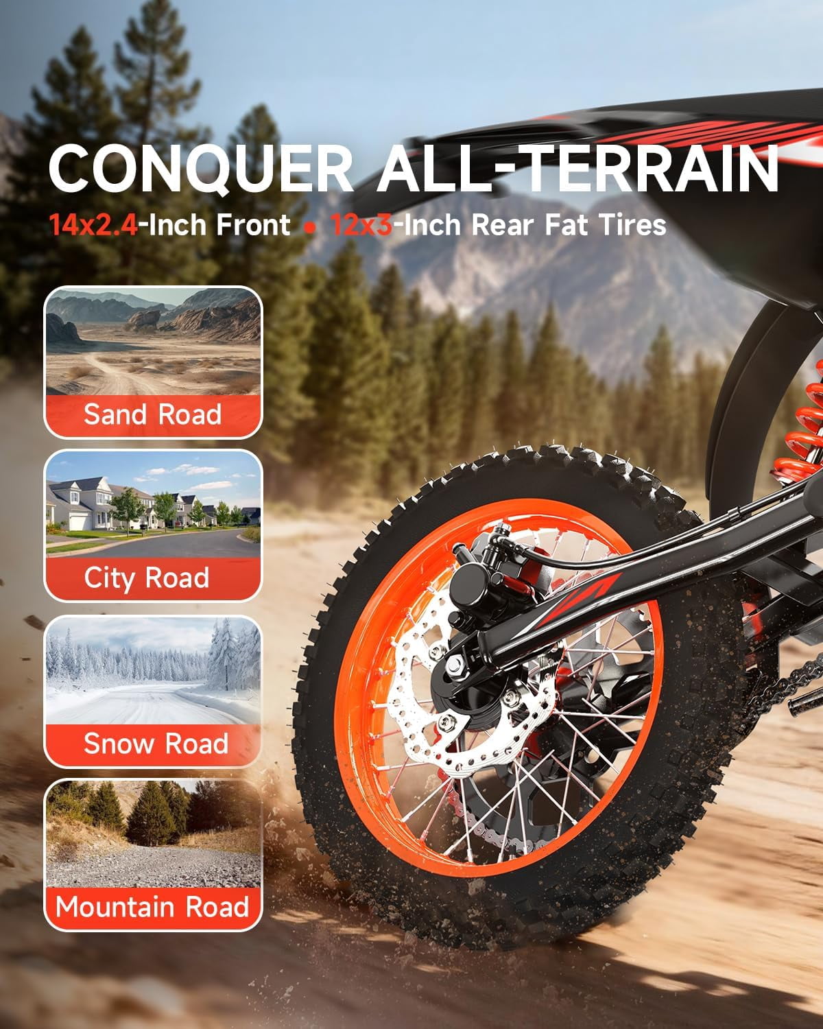 Qronge Electric Dirt Bike Off-Road Motorcycle with Full Suspension and Deluxe Accessory Pack (Red, 60V 28.8Ah) n0vei
