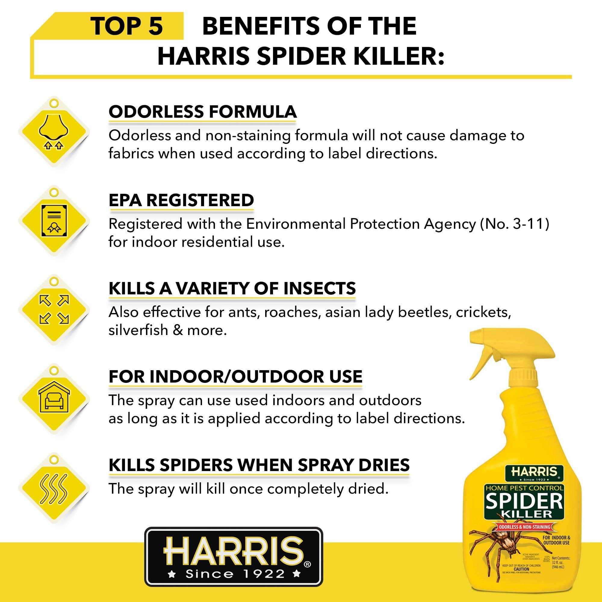 HARRIS Spider Killer Liquid Spray, Odorless and Non-Staining Insect Control (Clear, 64 fl oz, 2-Pack) kn1yn