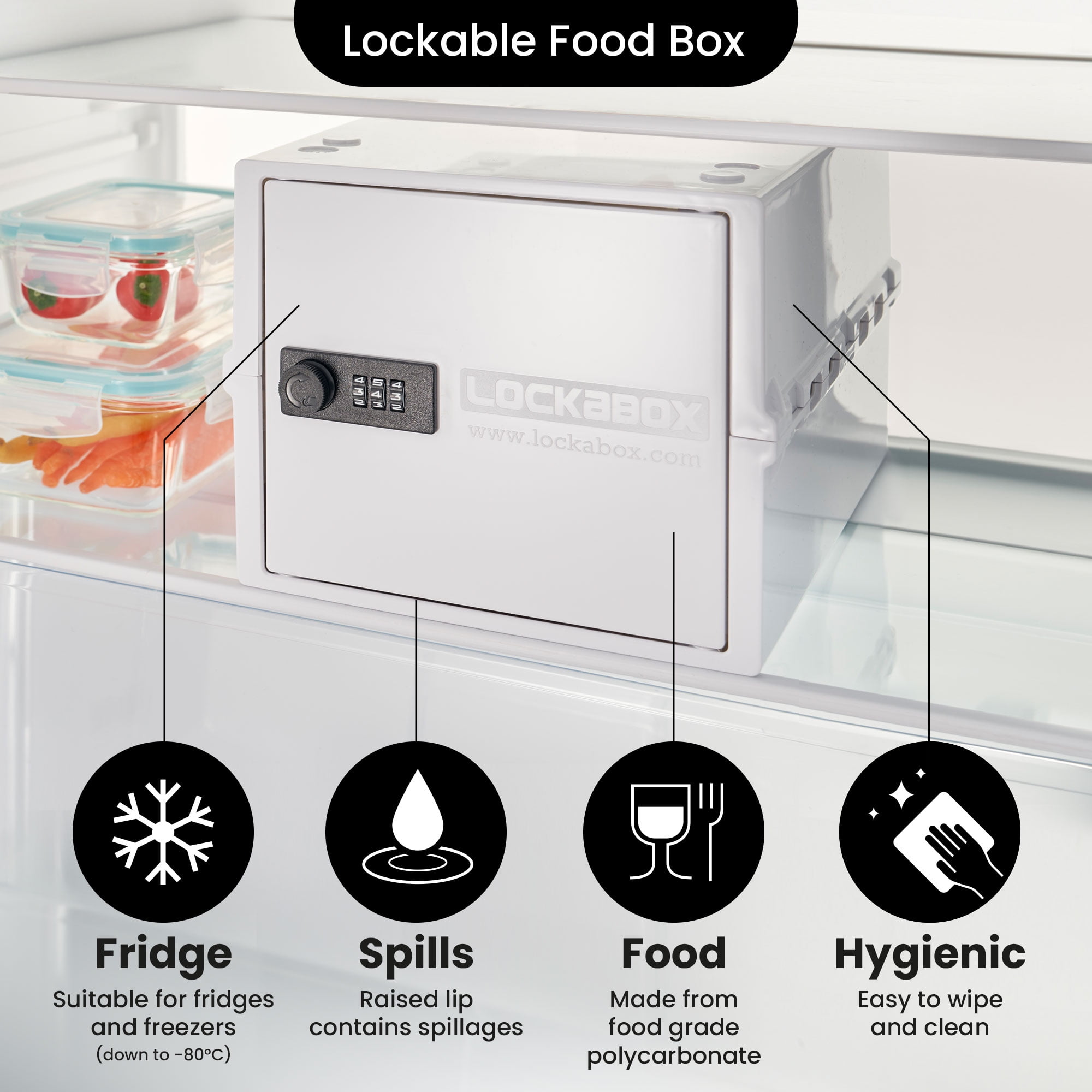 Lockabox One Lockable Storage Box, Secure Combination Safe for Food and Medicine (Opal White, 10.5 qt) enax8