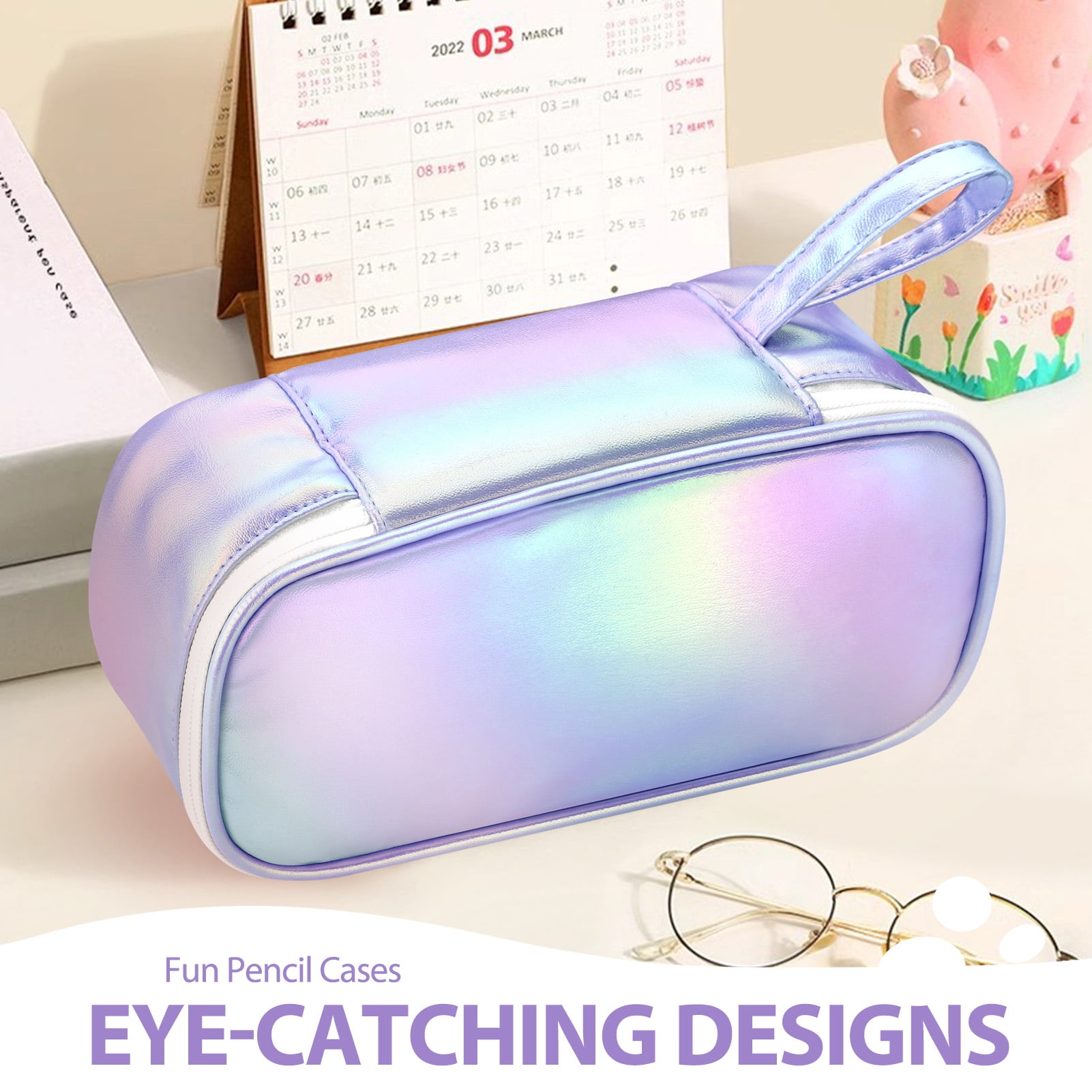 Livhil Large Capacity Pencil Pouch, Durable Canvas Stationery Organizer for School and Office (Purple, 8.5 in x 4 in) juv9l