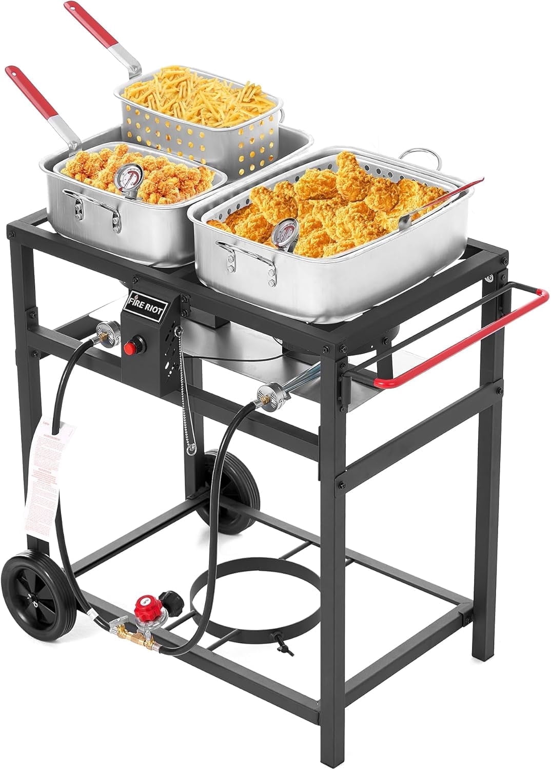 Fire Riot Outdoor Double Burner Propane Deep Fryer Set with 2 Aluminum Pots and Baskets (18 qt) f80eg