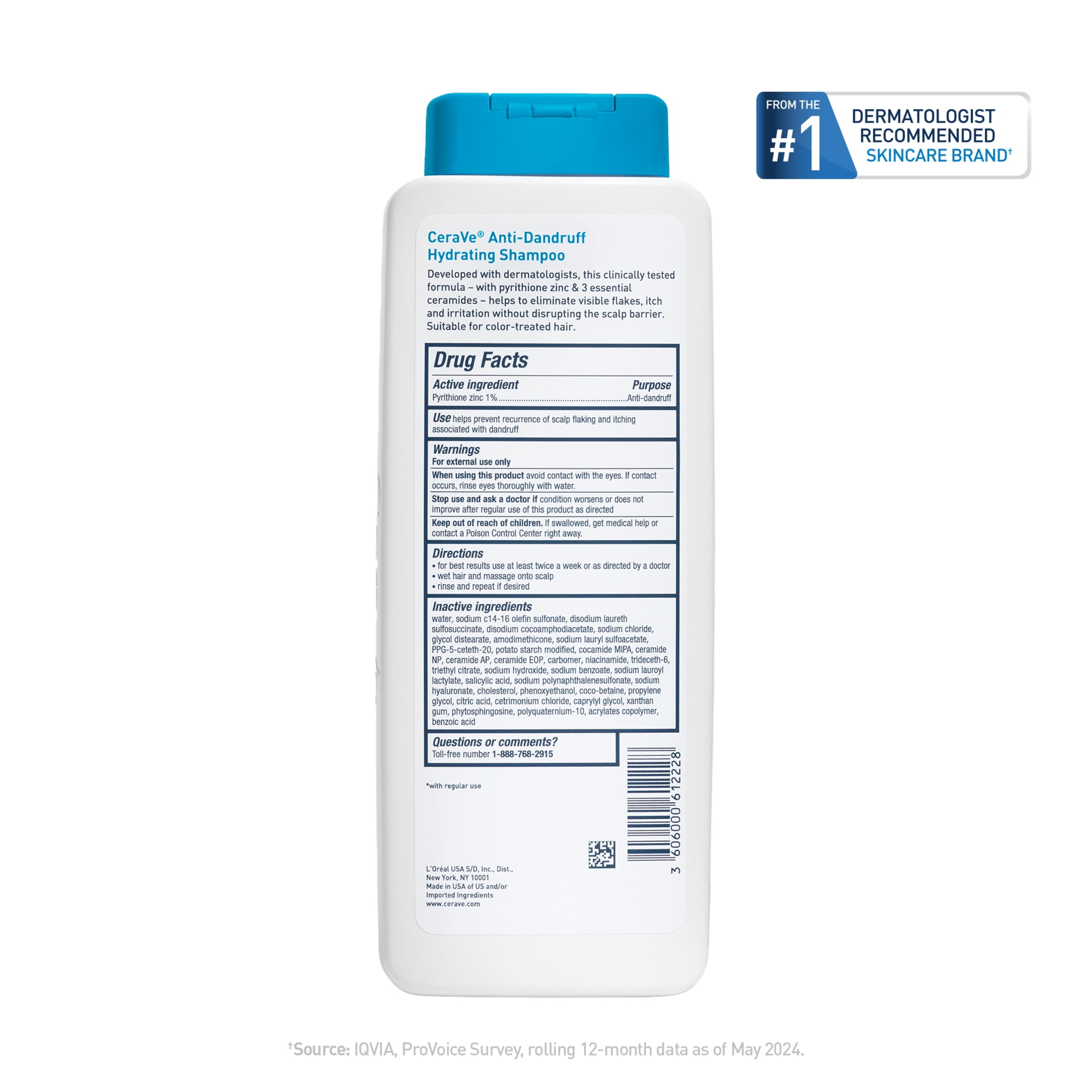 CeraVe Hydrating Anti-Dandruff Shampoo, Scalp Treatment with Pyrithione Zinc, Ceramides, and Hyaluronic Acid (12 fl oz) 69r36