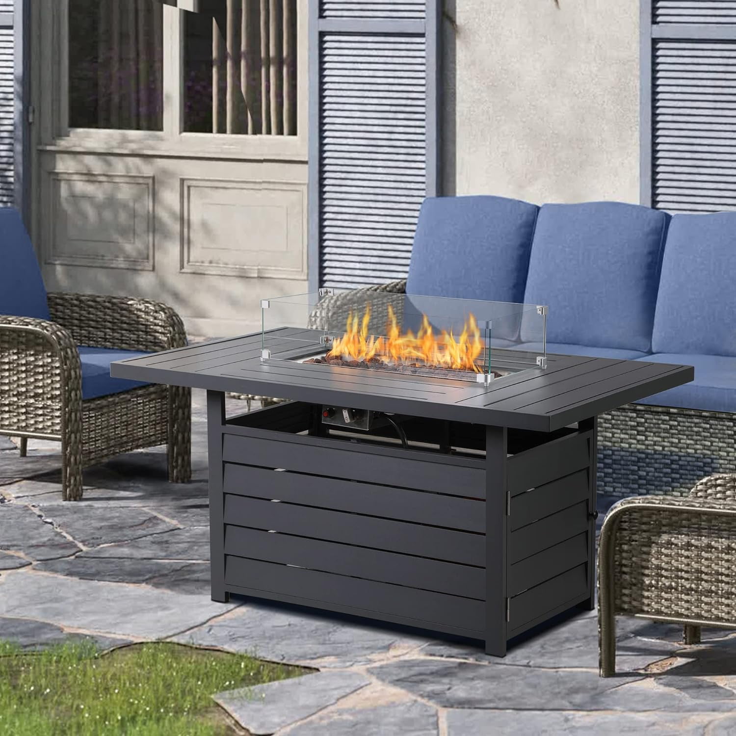 Cozy Home Rectangular Propane Fire Pit Table with 50,000 BTU Heat Output (Grey, 54.33 in x 31.89 in) sblyp