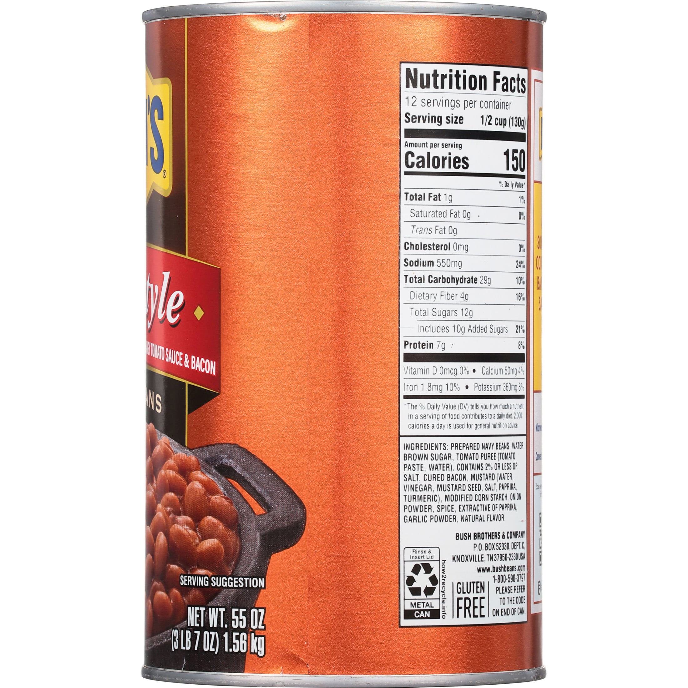 BUSH'S Homestyle Baked Beans, Slow-Cooked Navy Beans with Bacon (55 oz) qwscl
